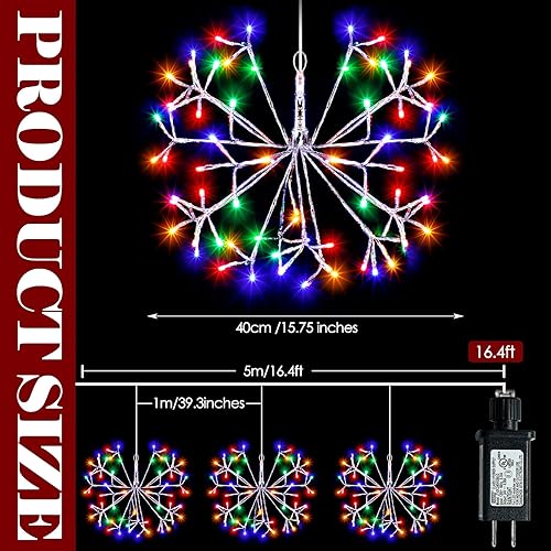 Miniatura 3 de Baquler 6 Pcs Christmas 3D Snowflake Hanging Ornament with 72 LED Lights 16 Inch Christmas String Lights Metal Snowflake Lights for Patio Wedding