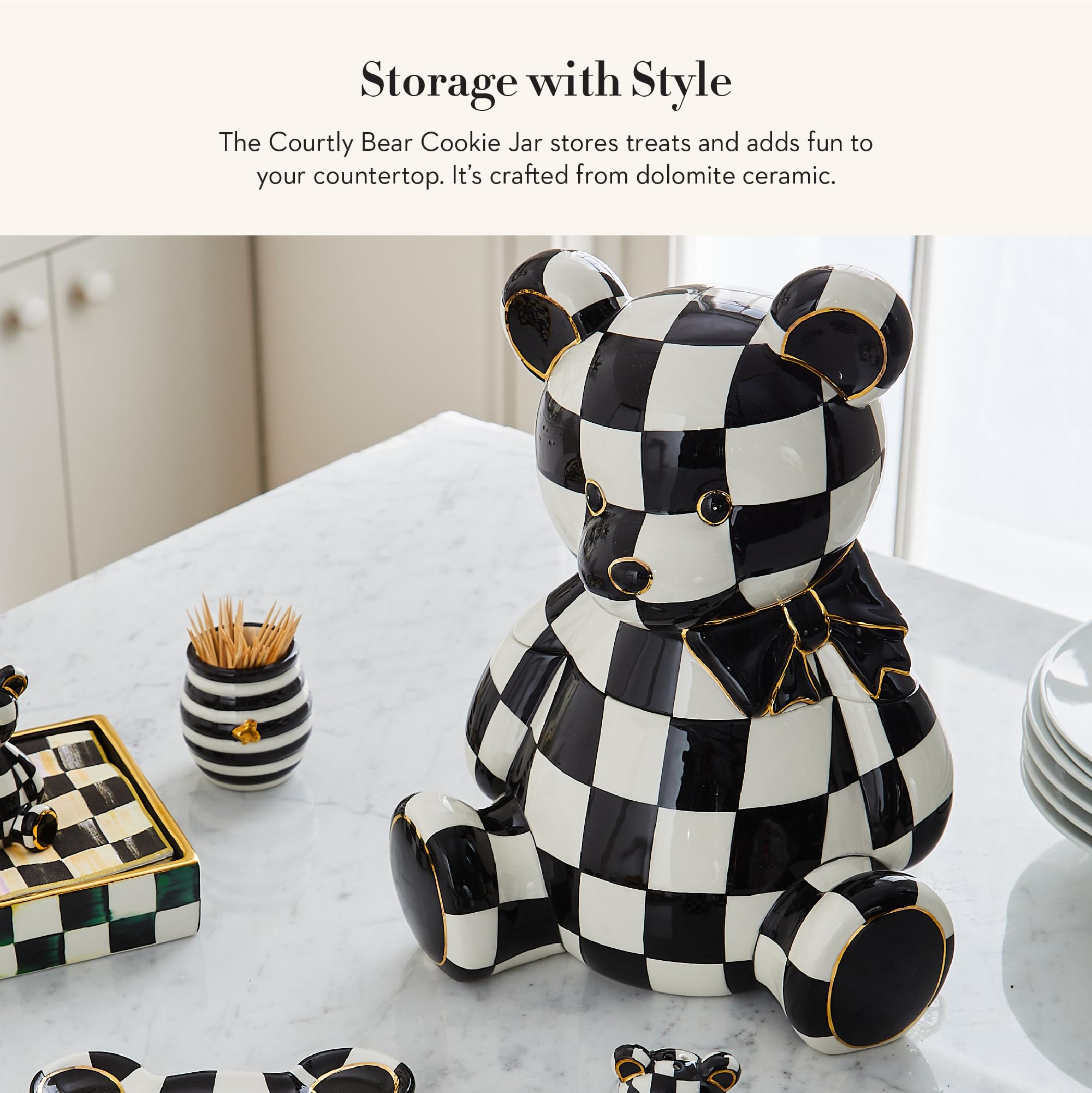 Amazon.com: MACKENZIE-CHILDS Courtly Bear Cookie Jar, Cute Cookie
