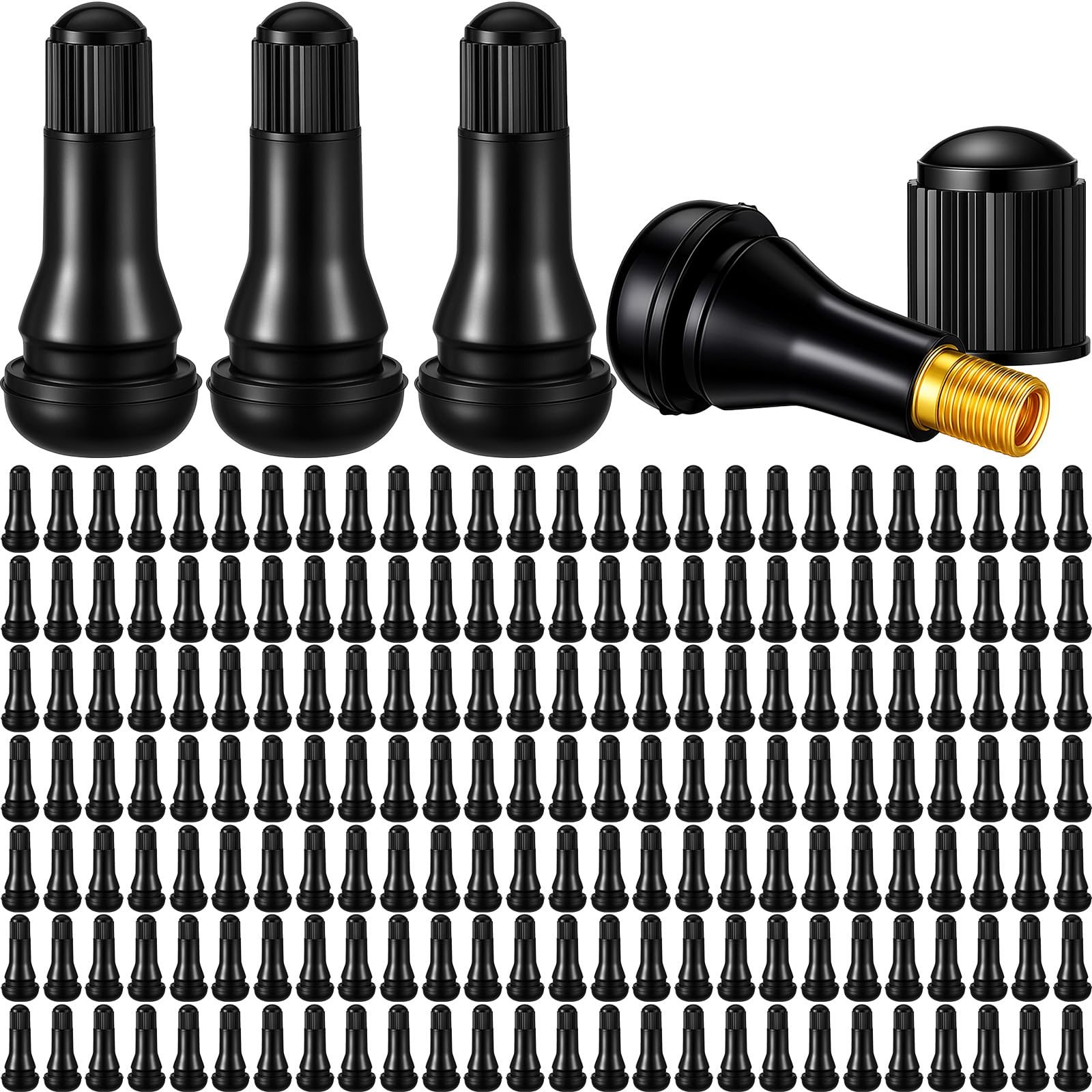 Tallew 300 Pieces TR413 Tire Valve Stems, Rubber Snap-in Tubeless, Black