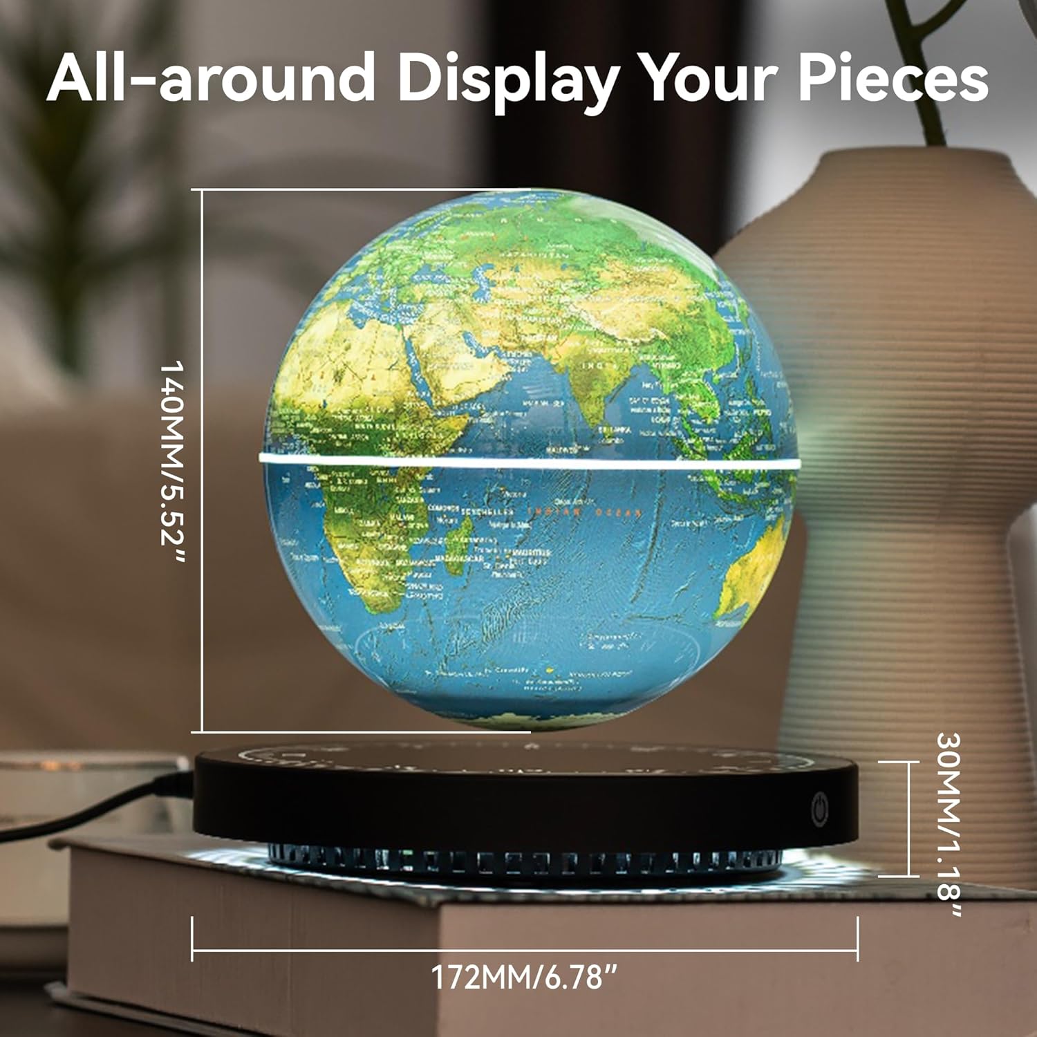 Floating Globe,Magnetic Levitating Globe with LED Multi-Color Lights,360°Rotating World Map Globes with Touch Control for Home Office Desk Decor,Birthday Gift