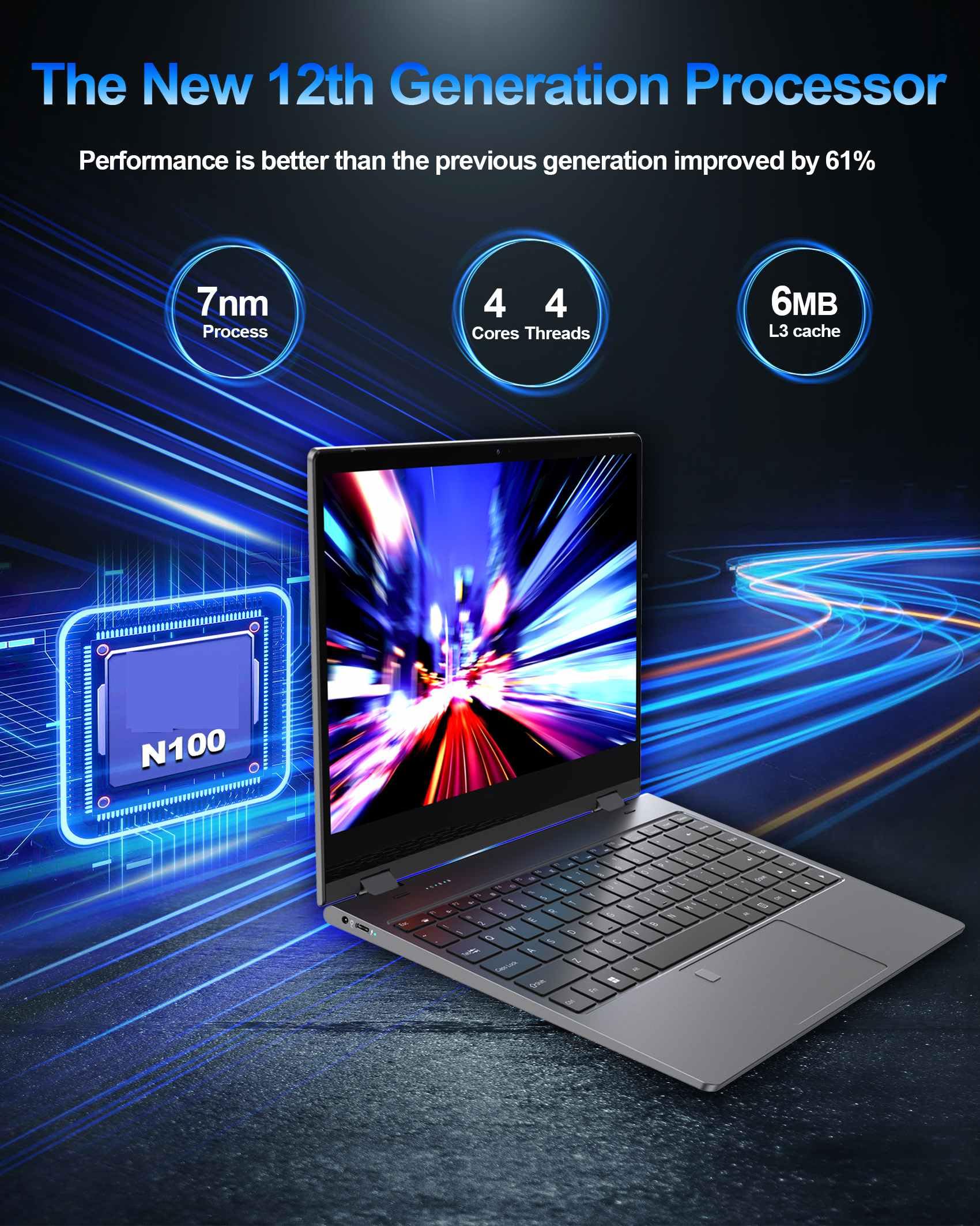 2 in 1 Laptop PC N100 (up to 3.4GHz),16G RAM 512G SSD,14.1 Inch