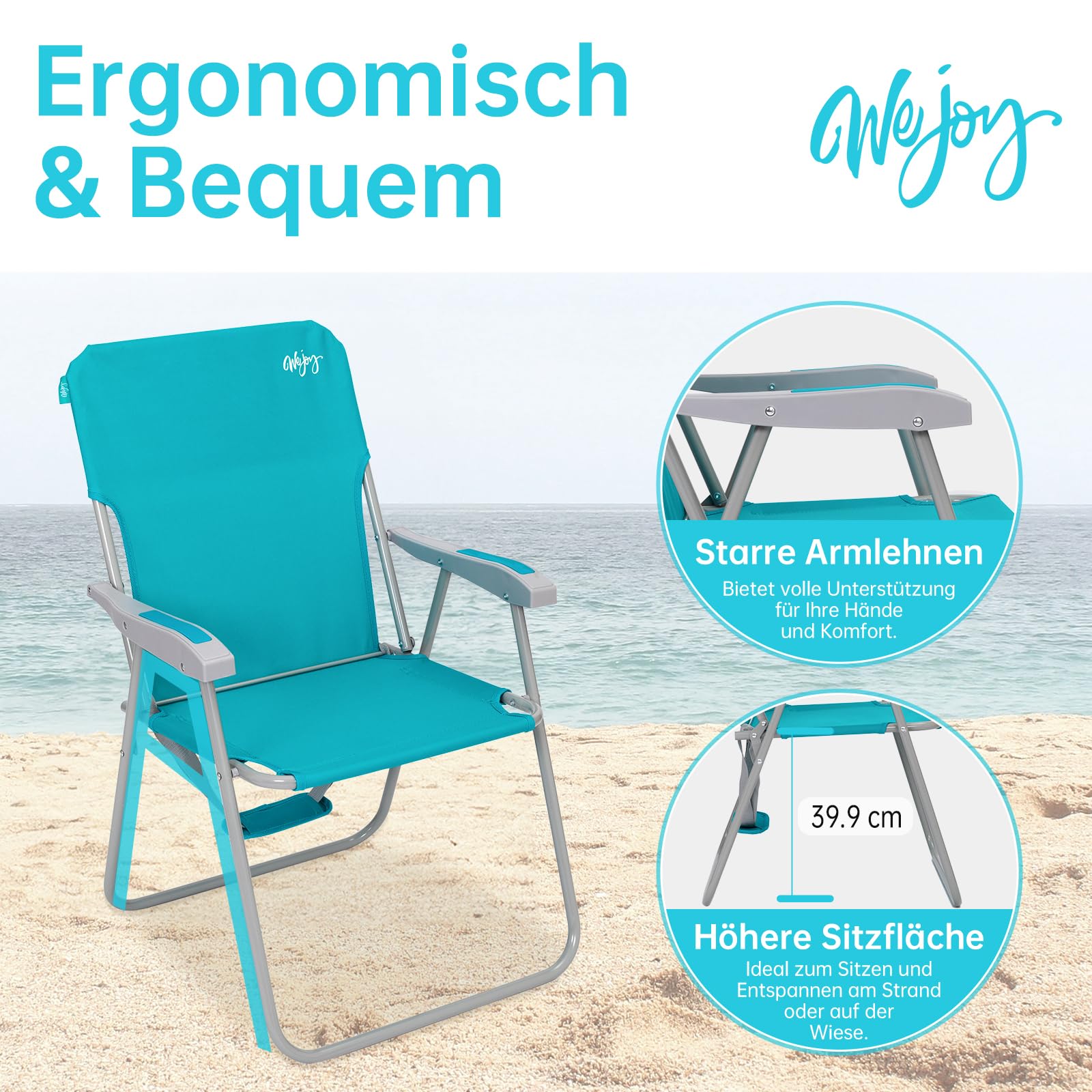 #WEJOY Klappstuhl Leicht Tragbar Campingstuhl Faltbar Stark Stabil Langlebig für Garten Balkon und Festival Outdoor als Angelstuhl Camping Stuhl Max Hold bis 136 kg, 1/2 Stück