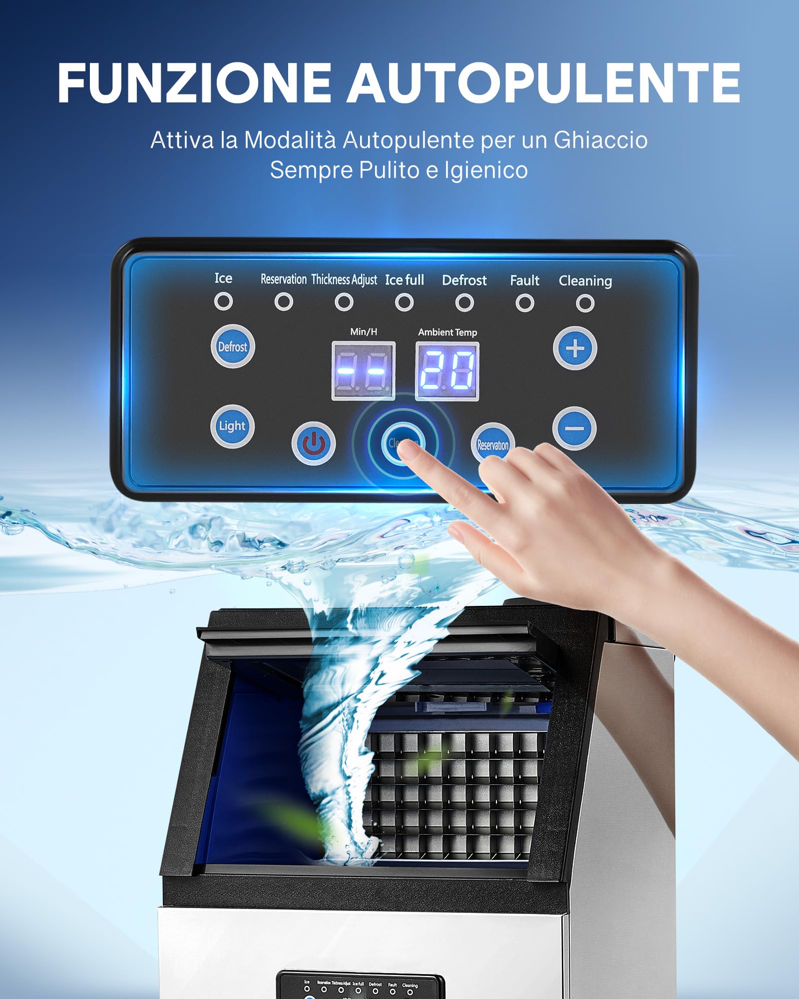 Wilprep 480W Macchina per Ghiaccio Commerciale 73kg/24h Fabbricatore Ghiaccio con Schermo LCD Macchina di Ghiaccio in Acciaio Inossidabile per Casa, Ufficio, Ristorante, Bar, Caffetteria (45 Pezzi)