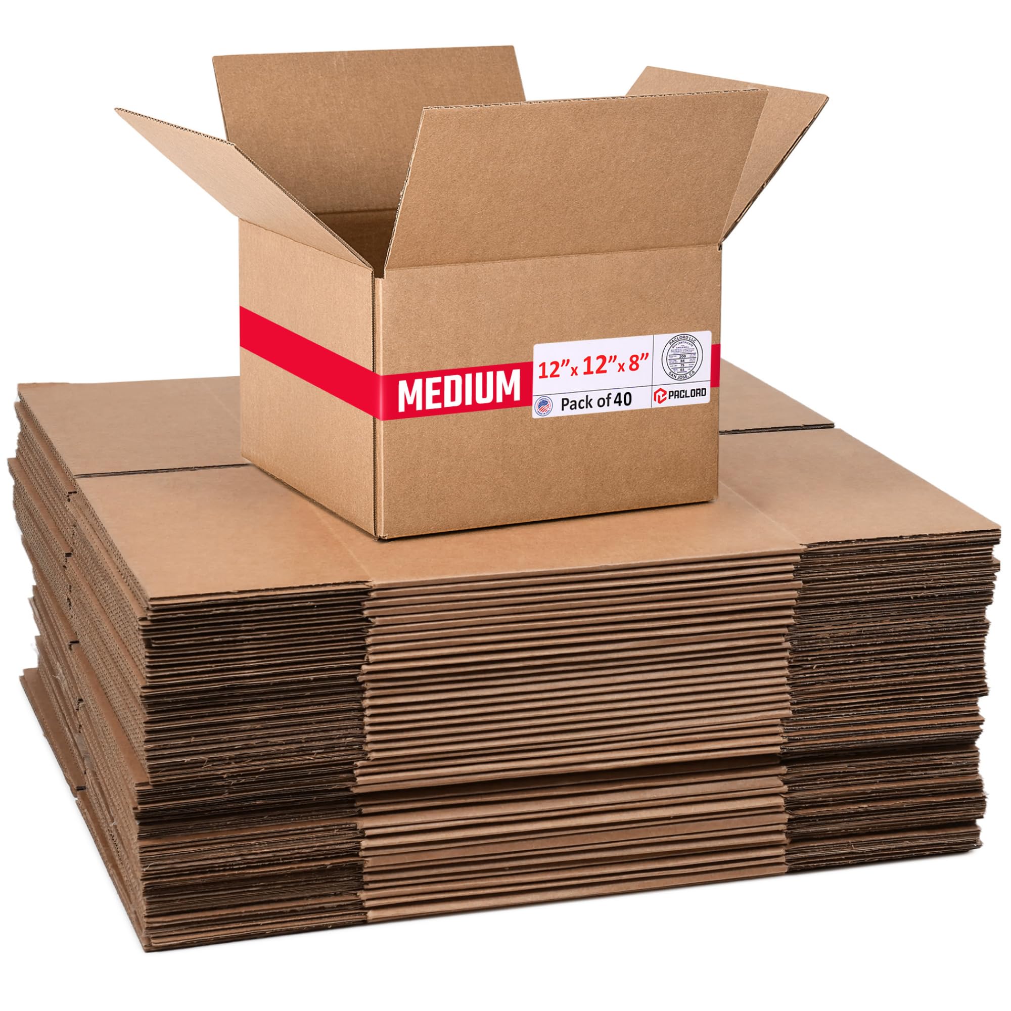 Medium Cardboard Boxes 12"L x 12"W x 8"H (Pack of 40) - USA-Made Packing Boxes for Moving, Shipping, or Storage - USPS, UPS, FedEx Approved - Professional Packing Supplies for Moving | USA-Made Packing Boxes for Moving, Shipping, or Storage - USPS, UPS, FedEx Approved - Professional Packing Supplies