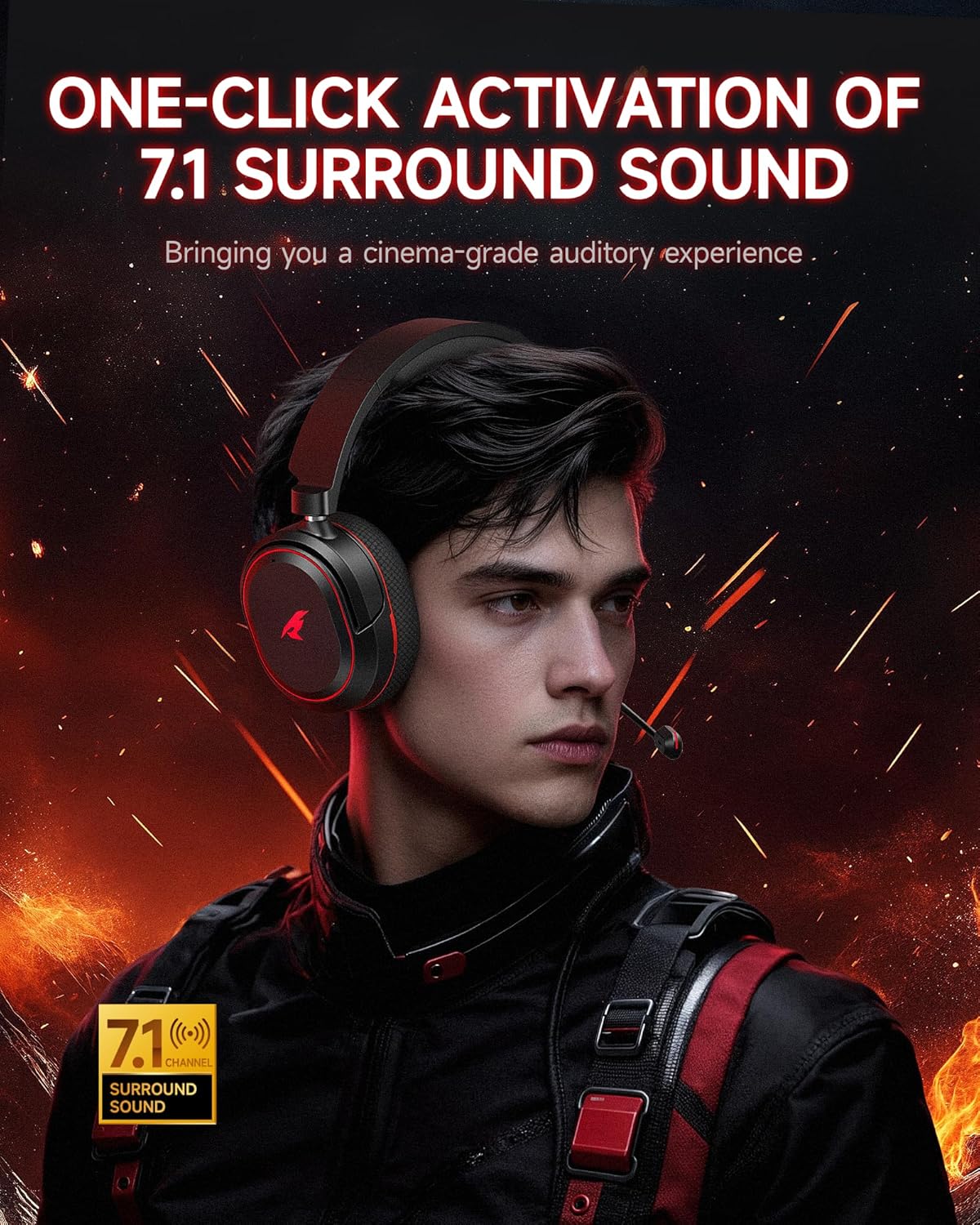 Picun G2 Wireless Gaming Headset, Over-Ear 7.1 Virtual Surround Sound, 2.4GHz/Bluetooth 5.4/Wired, 5ms Ultra-Low Latency, 100H Battery, ENC Noise-Canceling Mic, RGB, for PC PS5 PS4 Switch (BlackRed)