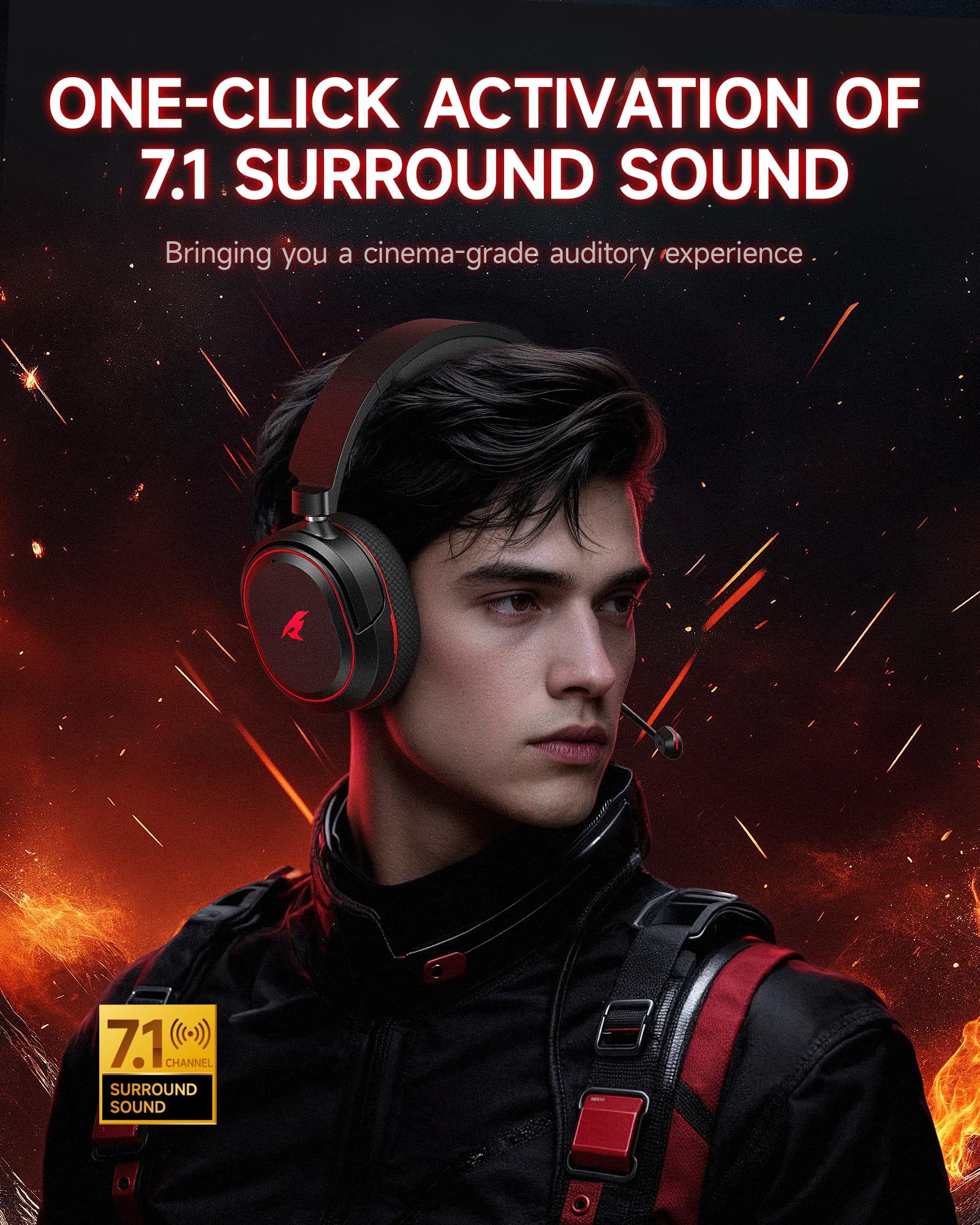 Picun Auriculares inalámbricos G2 para juegos, sonido envolvente virtual 7.1, 2.4 GHz/Bluetooth 5.4/cableado, latencia ultra baja de 5 ms, batería de 100 horas, micrófono ENC con cancelación de ruido