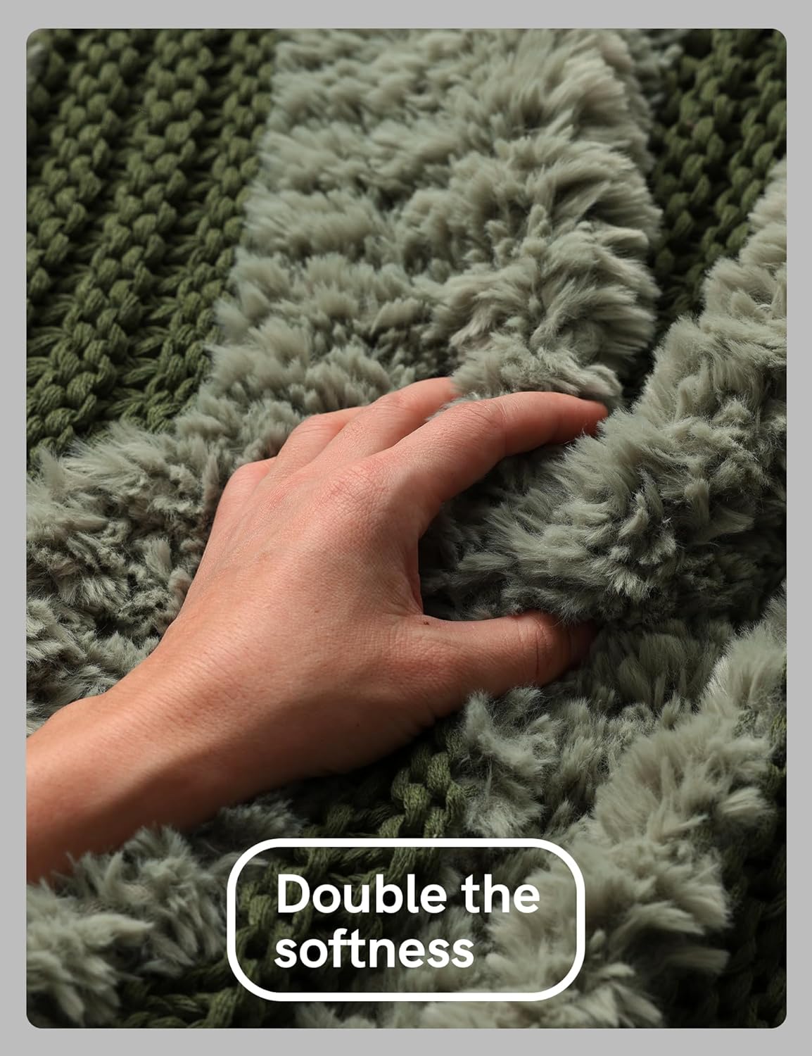 YnM Ultra Soft Fuzzy Throw Blanket, Hand Knit with Faux Rabbit Fur and Cotton Chunky Yarn, Reversible Thick Fluffy Throws, Home Décor Piece for Couch, Sofa & Bed, Green 50x60 Inch