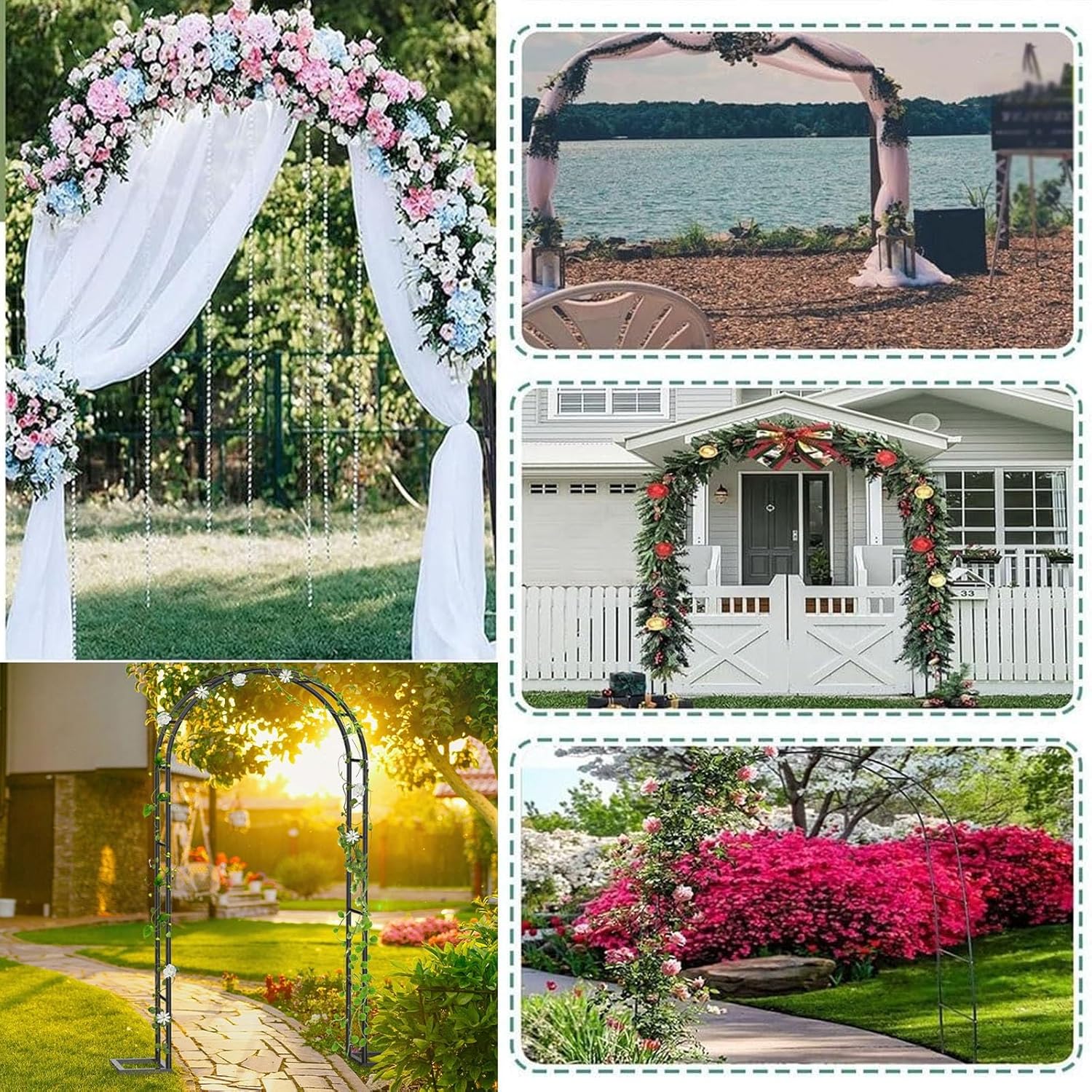 Heavy Duty Metal Garden Arch for Climbing Plants, Green Trellis Rose Arbor, Outdoor Support for Wedding Decor, 2.8x2.5m Garden Archway for Roses