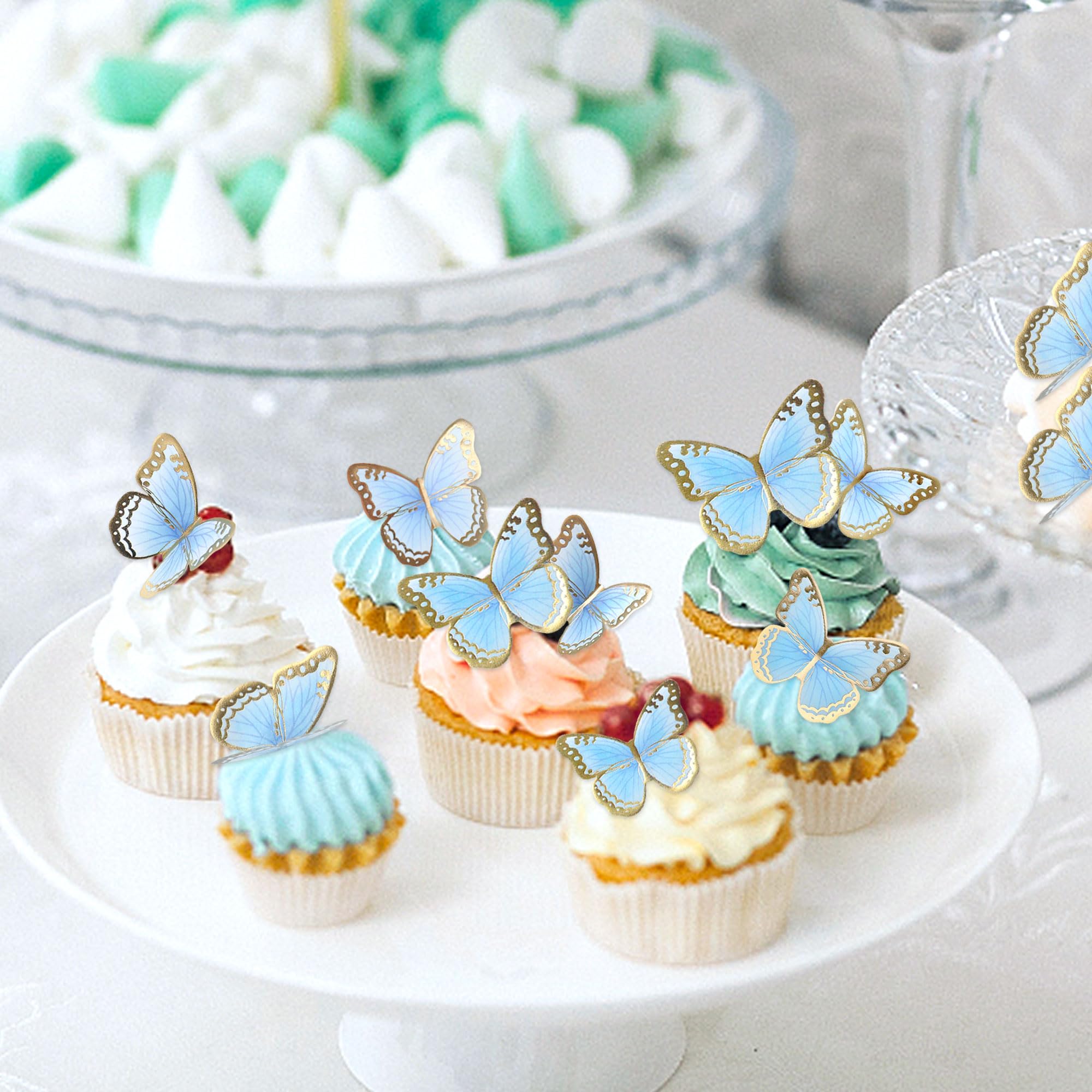 48 Decorazioni Cupcake Farfalle 3D Argento - Per Torte Baby Shower E Feste - Foto 12
