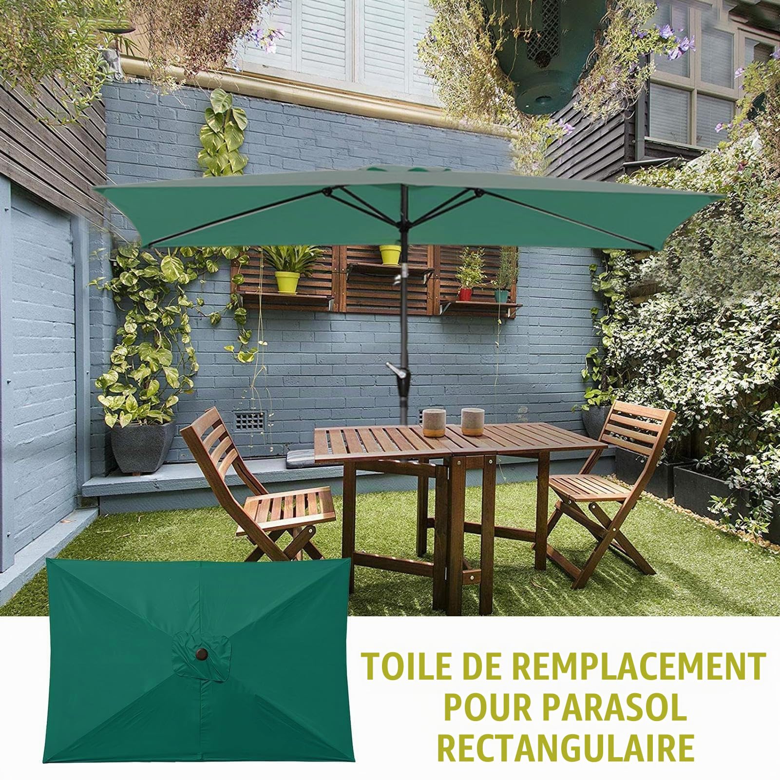 Toile de rechange rectangulaire pour parasol de jardin, 200 x 300 cm, résistante et imperméable
