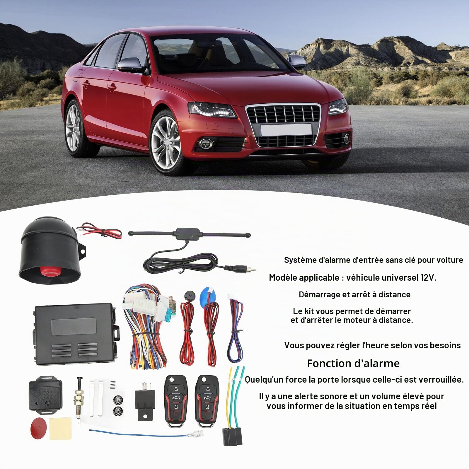 Système D'alarme Antivol Universel pour Voiture, Kit D'arrêt et de Démarrage à Distance pour Véhicules