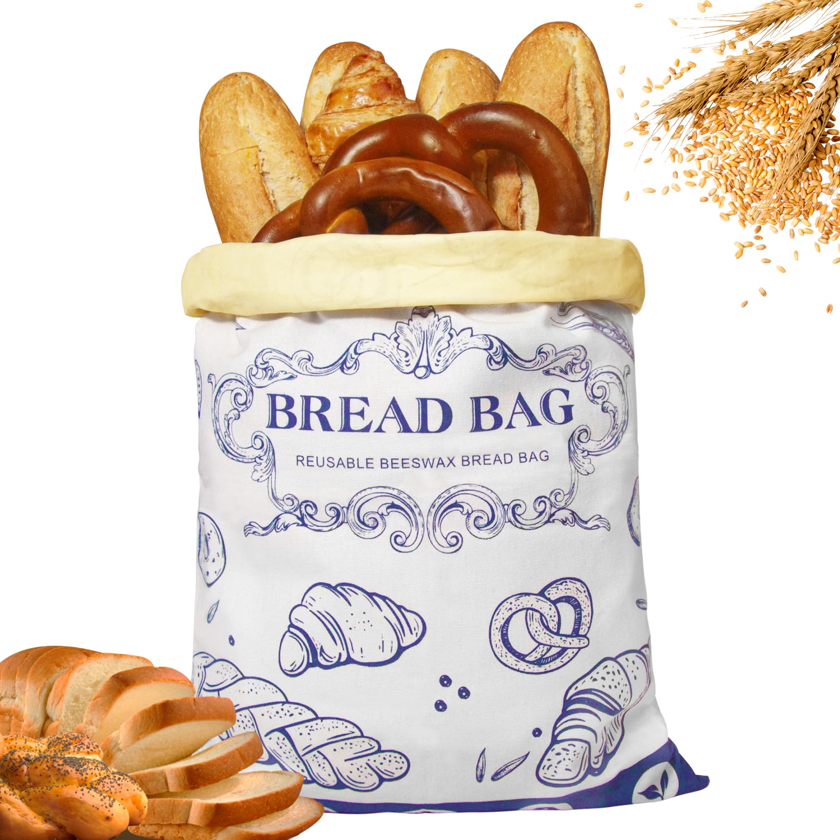 Stnopw Reusable Beeswax Bread Bags - Large Capacity Cotton Storage for Homemade, Sourdough & Fresh Bread | FDA Food-Grade Eco-Friendly Storage Solutions (blue 1pcs)