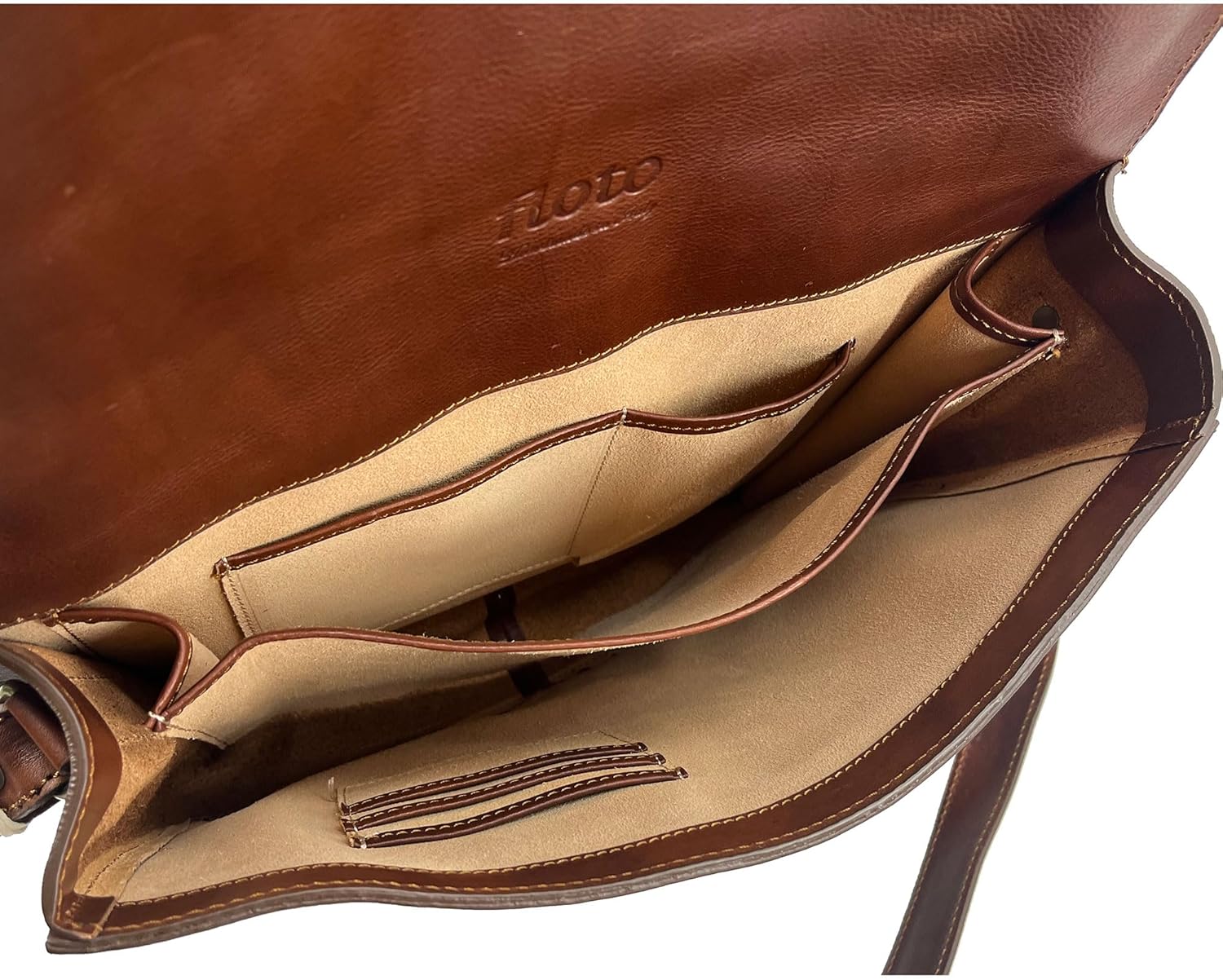 Floto Firenze Messenger Bag in Brown Full Grain Calfskin Leather - Large (Saddle Brown)