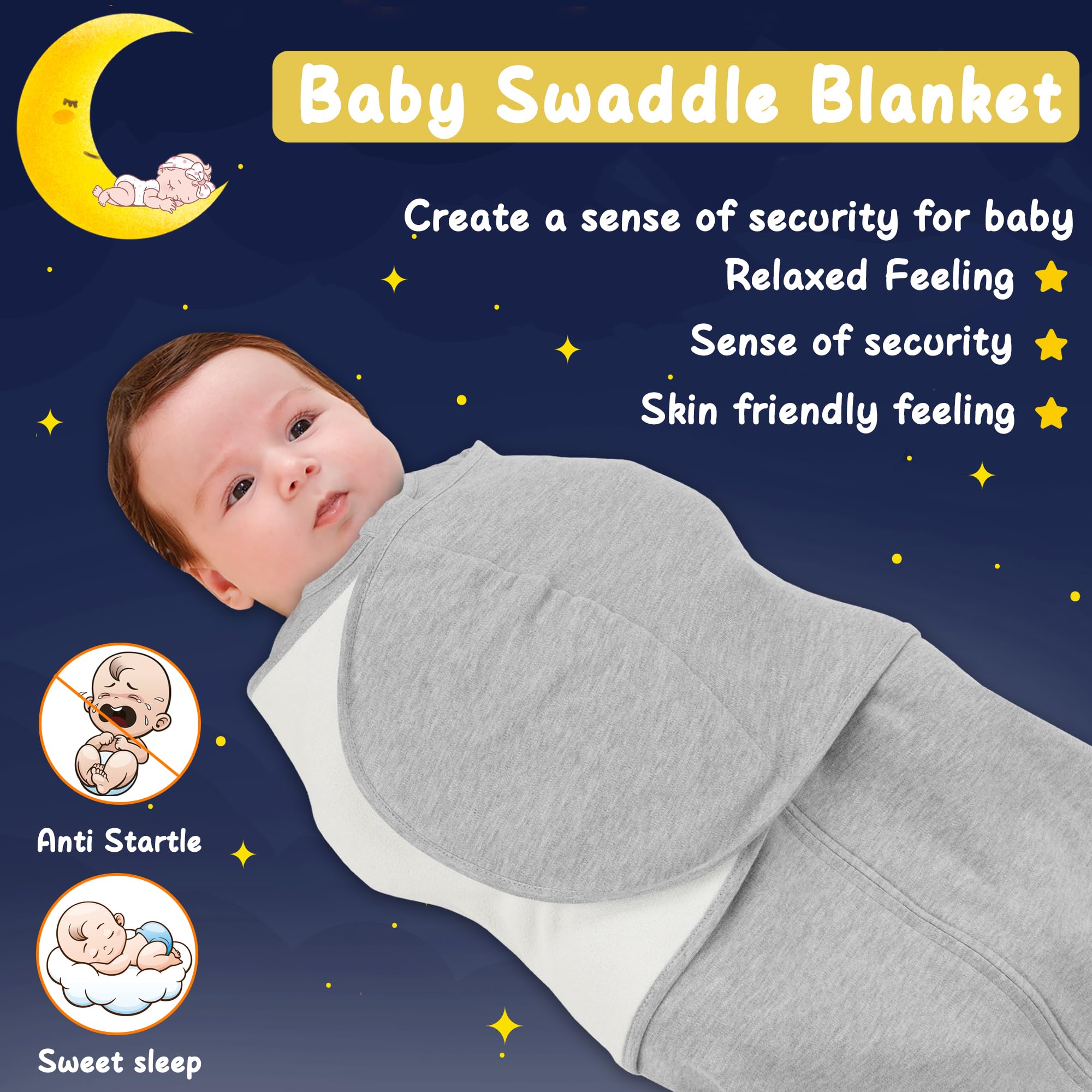 ZIGJOY Newborn Sleeping Bag Swaddle Wrap 1.0 TOG Baby Swaddle Sleeping Bag 100% Cotton Baby Wearable Blanket for New born Infant Boy Girl Grows 6-12 Months - Image 2