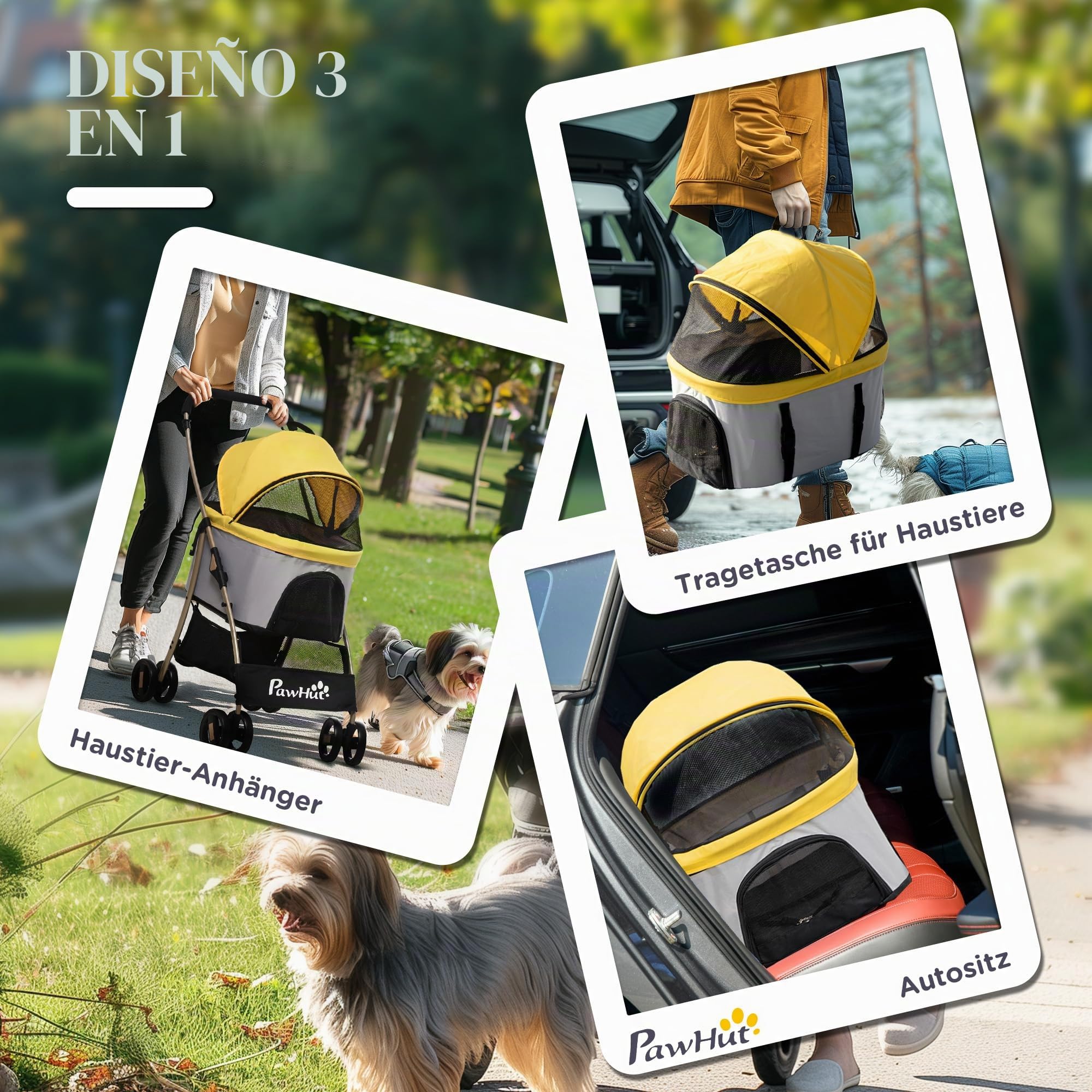 Carrito para perros PawHut, carrito para perros 2 en 1, bolsa de transporte, carrito plegable para perros con cojín, carrito para perros pequeños, gatos, carrito para gatos con 4 ruedas, ventana de