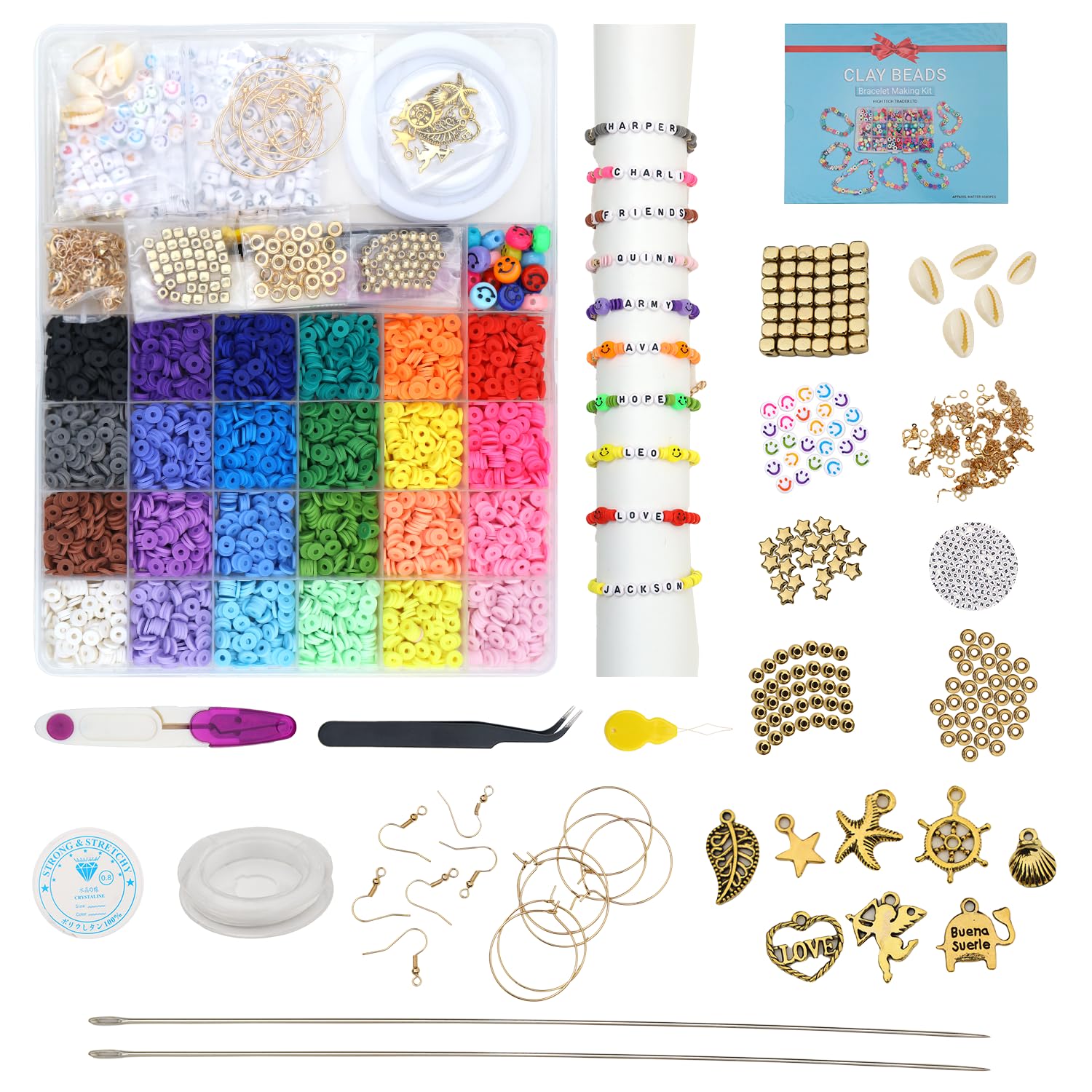 Bracelet Making Kit for Girls – 6500 Clay & Letter Beads Set with Sticky Rolls Jewellery Making Kit for Adults & Kids DIY Friendship Bracelet Beads Craft Gift for 10 - 15 Year Old Girls