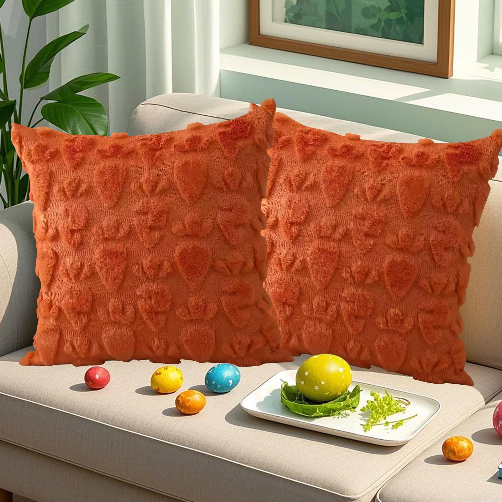 18x18 inch Easter Pillow Covers Set of 2 Easter Decoration Orange Carrot Soft Plush Faux Fur Jacquard Throw Pillows for Bedroom Sofa Holiday Festivals Home Decor Spring Decor for Home (orange)