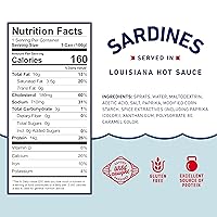 Vista 2 de Beach Cliff Wild Caught Sardines in Louisiana Hot Sauce, lata de 3.75 onzas (paquete de 12) – 0.49 oz de proteína por porción, sin gluten, apto