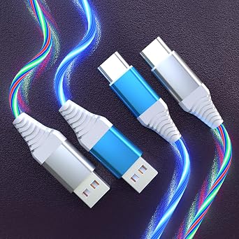 Light Up USB C Charging Cord 3A LED Light Up Type C Fast Charger Led USB-A to USB-C Compatible with iPhone 16/15/Pro/Plus/Pro Max, Galaxy S24/S23/S22/S21/S20,iPad, Pixel and More 3.3FT,Blue&Colorful