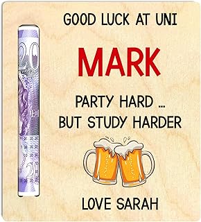 Beecreative Good Luck At Uni Gift Personalised, Going To University, Son Daughter Student, Uni Cash Money Gift Holder Wallet Card, University Survival