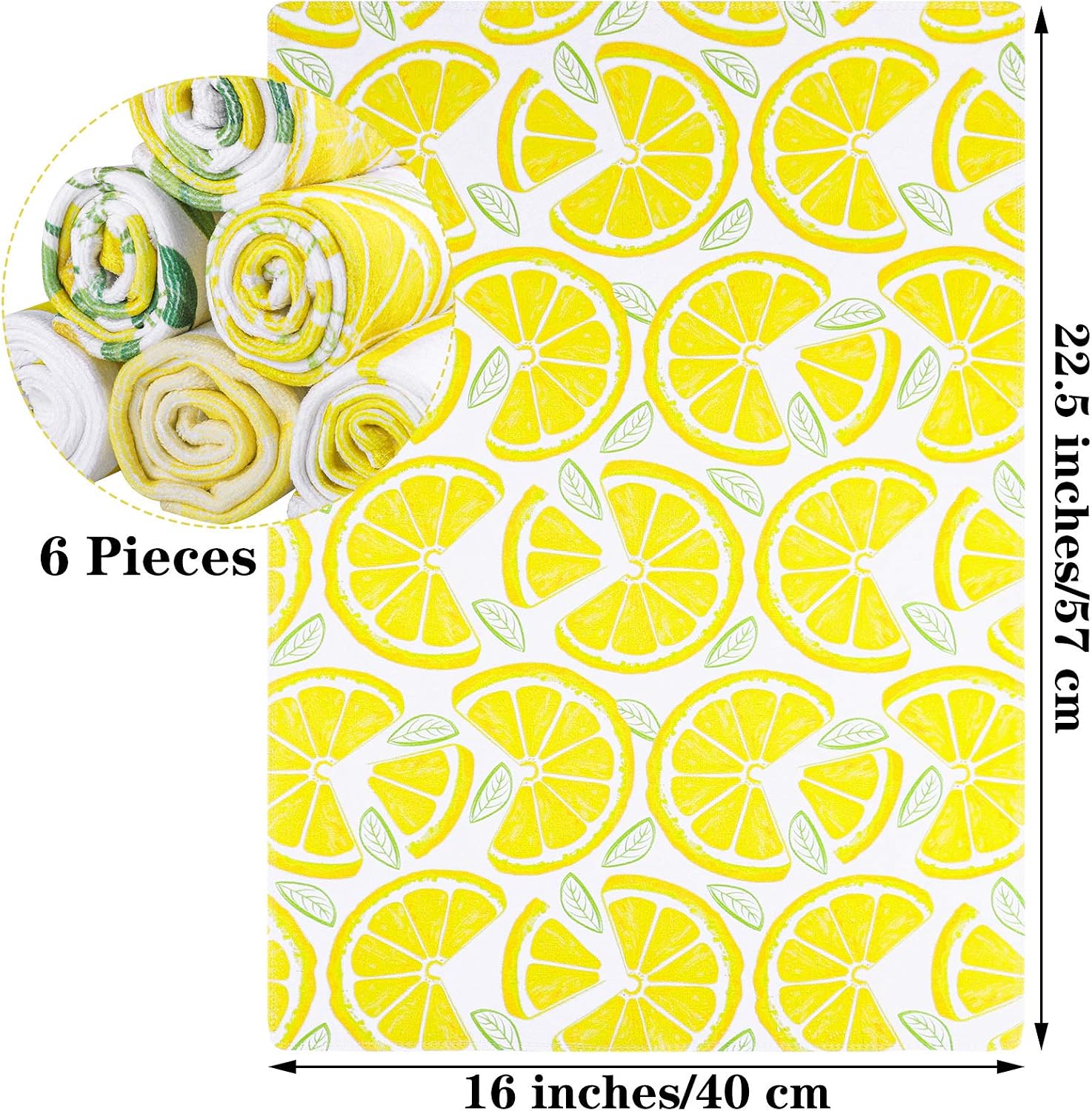 Ruisita 6 Pieces Lemons Stripe Grid Kitchen Dish Towel Set Baking Kitchen Towels Dishcloths Sets Fast Drying Kitchen Towels Tea Towels Gift Set for Drying Cleaning Cooking Baking, 16 x 22.5 Inches