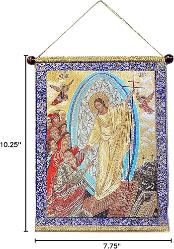 Miniatura 2 de Needzo Tapiz de pared, icono de Jesucristo, resurrección de Cristo, decente en el infierno, 14 pulgadas, decoración de tapiz religioso