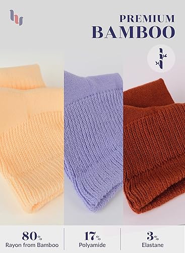 Miniatura 3 de Hugh Ugoli Calcetines tobilleros de algodón para mujer para diabéticos, anchos, sueltos, elásticos, puntera sin costuras, semiacolchado superior sin