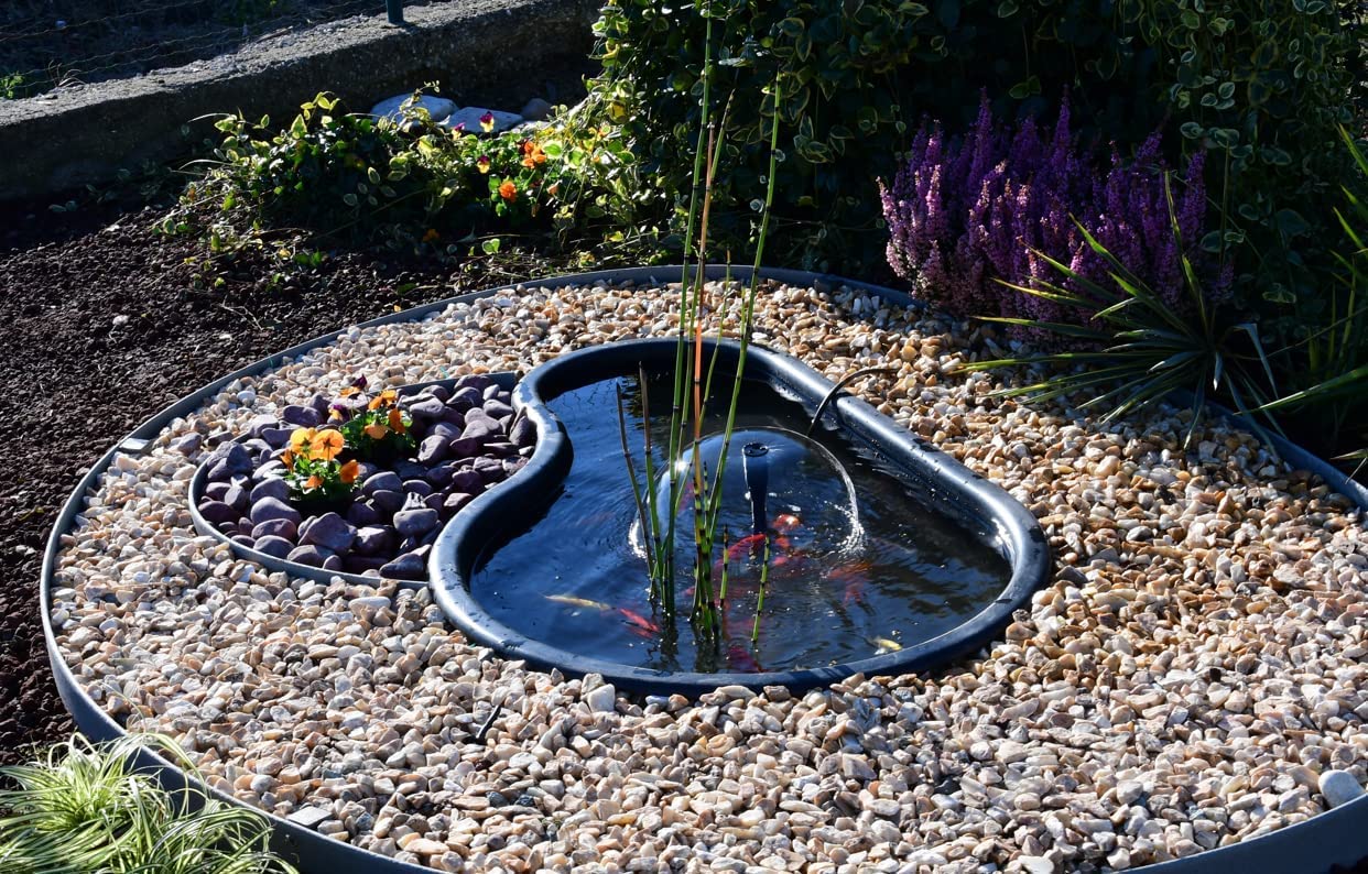 Giardini d'Acqua Kit Laghetto da Giardino Nero MOD Fusine + Pompa Ecopond 2 Lt 150 Stagno Preformato Piante Pesci Koi DIY