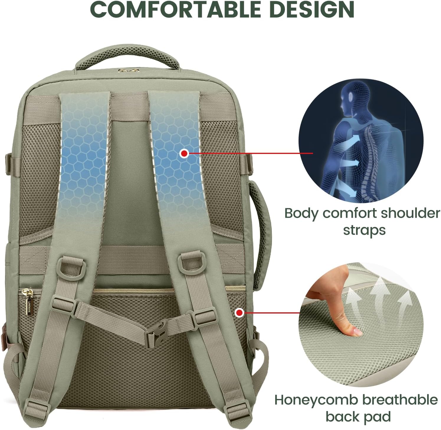 LOVEVOOK Travel Backpack For Women,40L Carry On Backpack Flight Approved,TSA Personal Item Travel Bag Fits 17 Inch Laptop,Business Weekender Overnight Daypack with Toiletry Bag and Cubes - Image 6