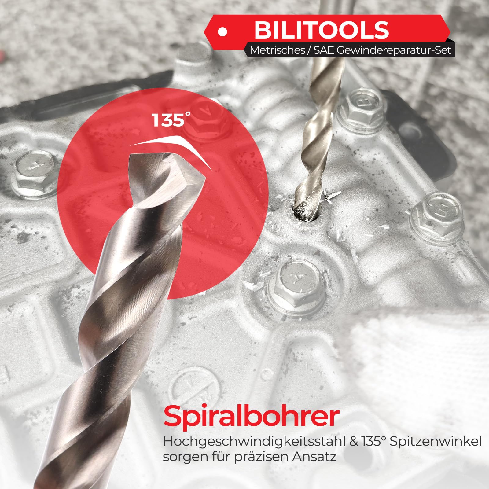 BILITOOLS M8x1,25 Gewindereparatursatz | Helicoil Edelstahl Gewindeeinsätze mit HSS Bohrer & Einbauwerkzeug