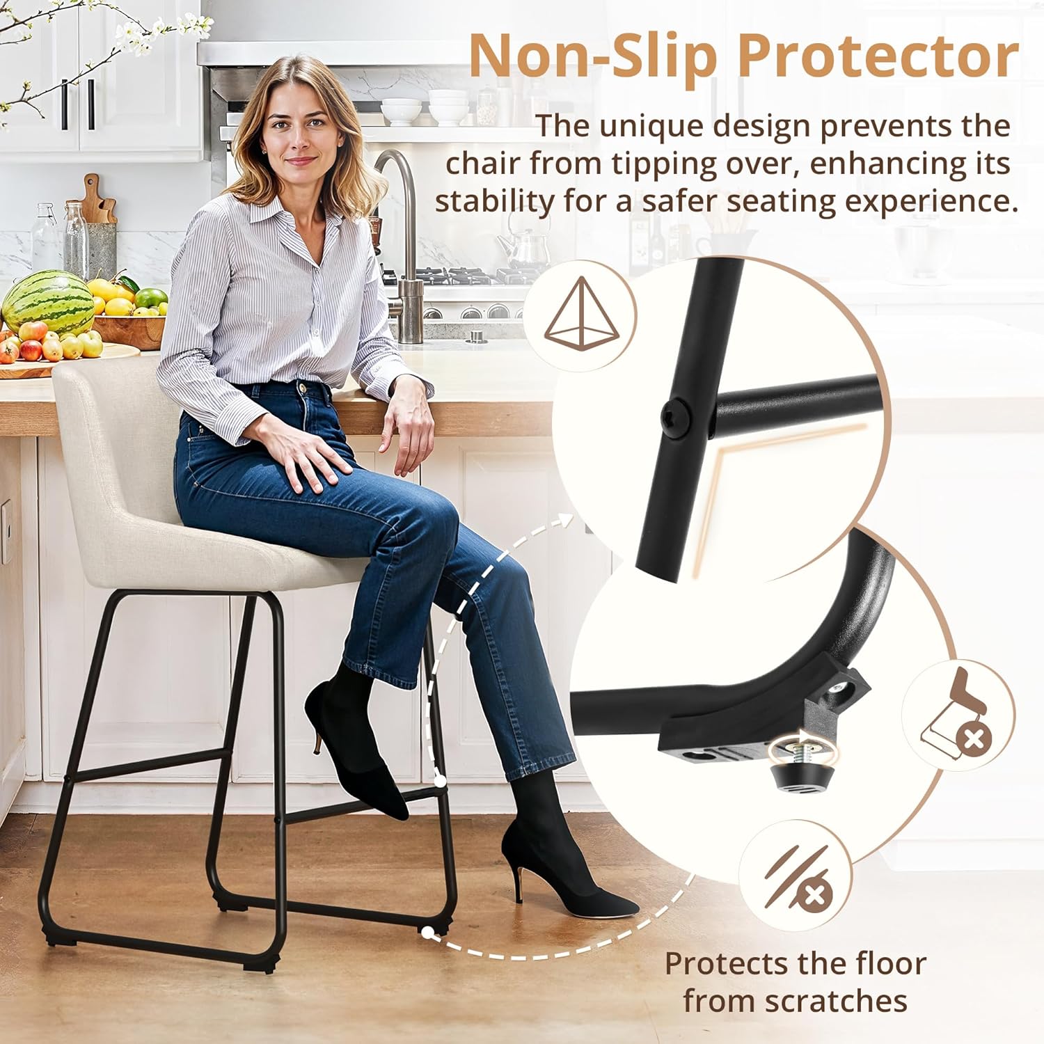 Close-up of the anti-slip protector on the bar stool leg