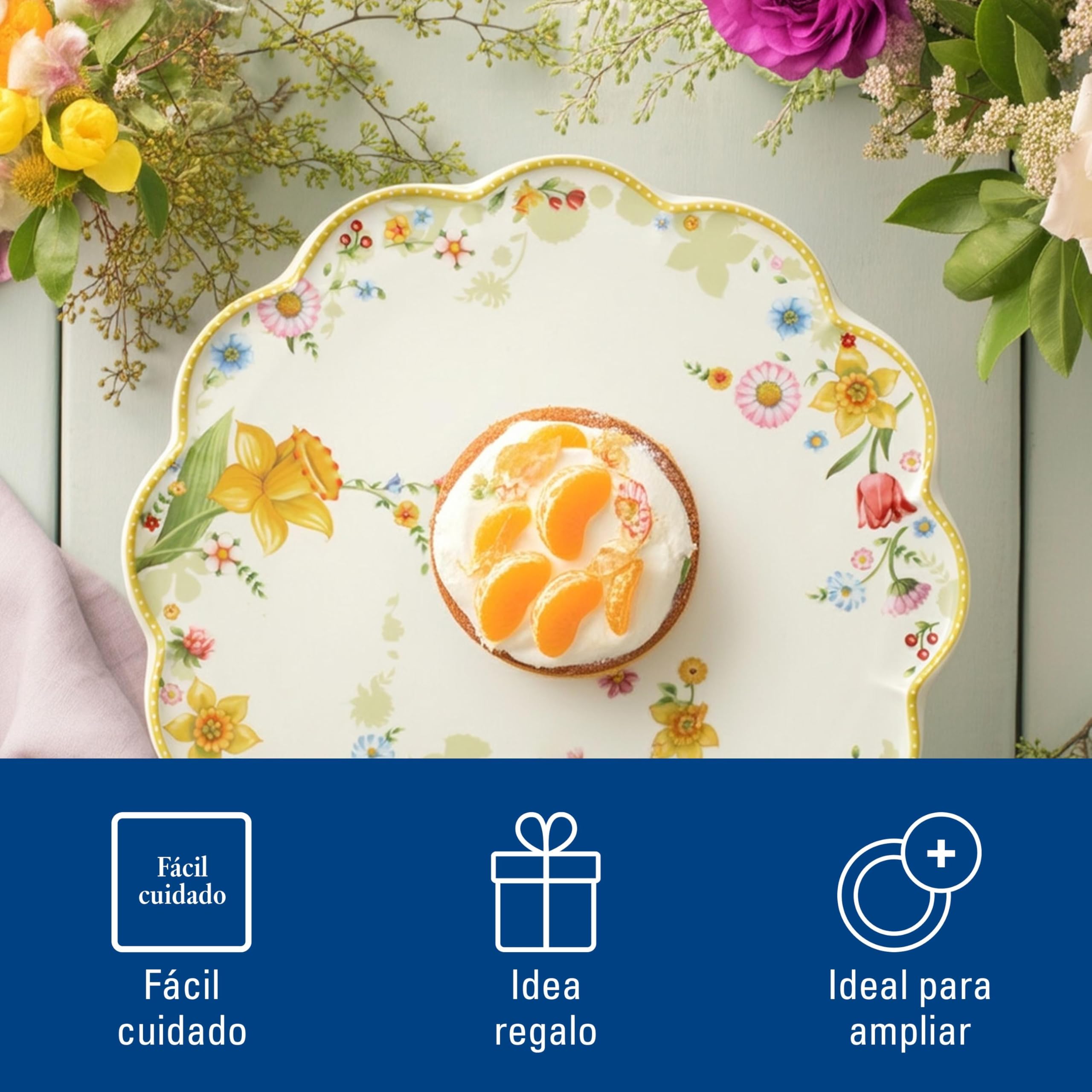 Villeroy & Boch Spring Awakening Fuente para Tarta/Pastel Amarillo,Verde, Plato para Tortas, Plato De Pastel, Pascua Decoración, Decoración De Pascua, Premium Porcelain