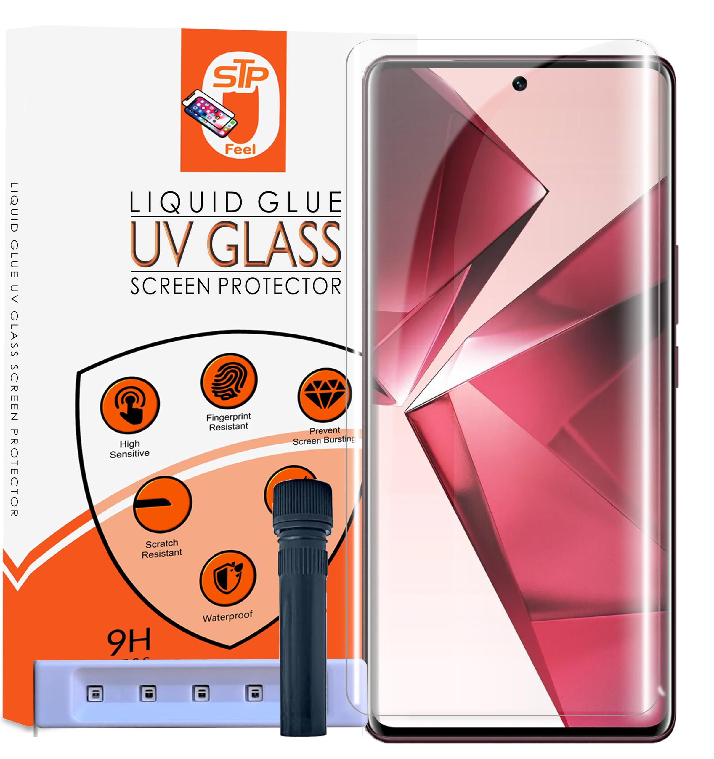 STP FEEL Uv Hd+ Tempered Glass Full Screen Protector Guard Compatible For Vivo V29 / V29E / V29 Pro Cellphone (6.78 Inch,Pack Of 1) Full Adhesive Uv Curved Case Friendly Hd+ Clarity