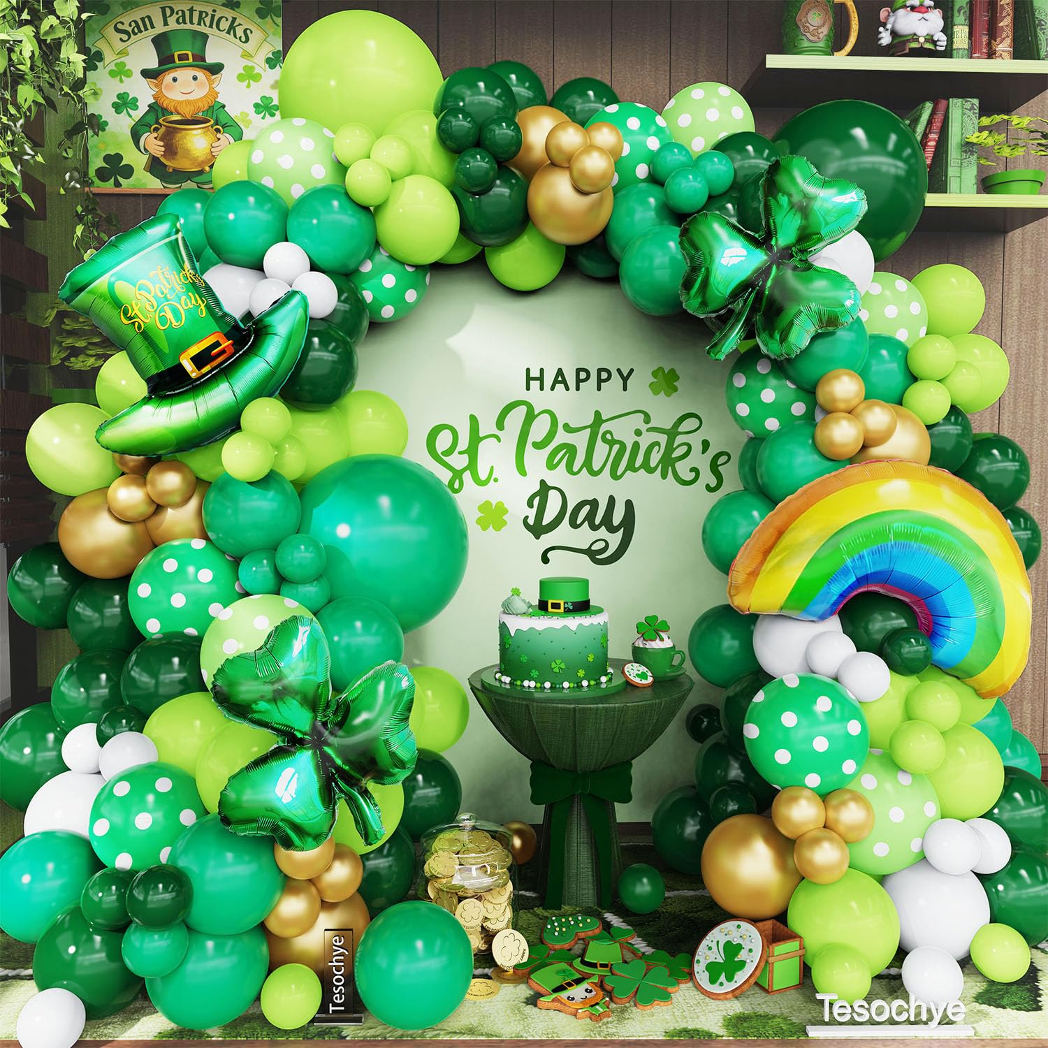 Ballons Saint-Patrick durables vert blanc or avec trèfle pour anniversaire - 8