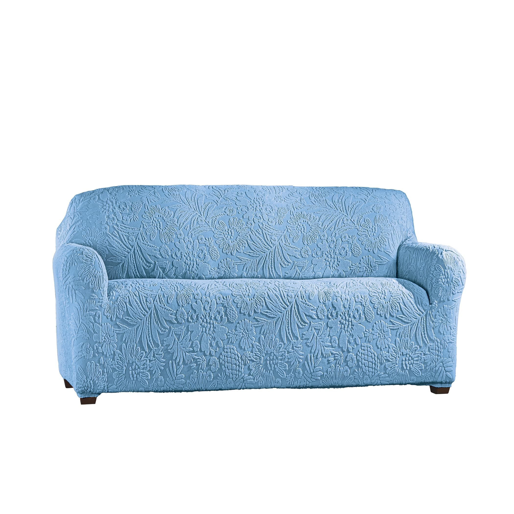 Collections Etc Embossed Tropical Design Stretch Furniture Cover Blue Loveseat