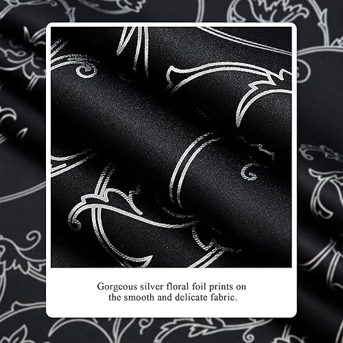 Miniatura 2 de Enactex Cortinas opacas de 95 pulgadas de largo para sala de estar, cortinas de oscurecimiento de habitación con ojales y patrón floral plateado,