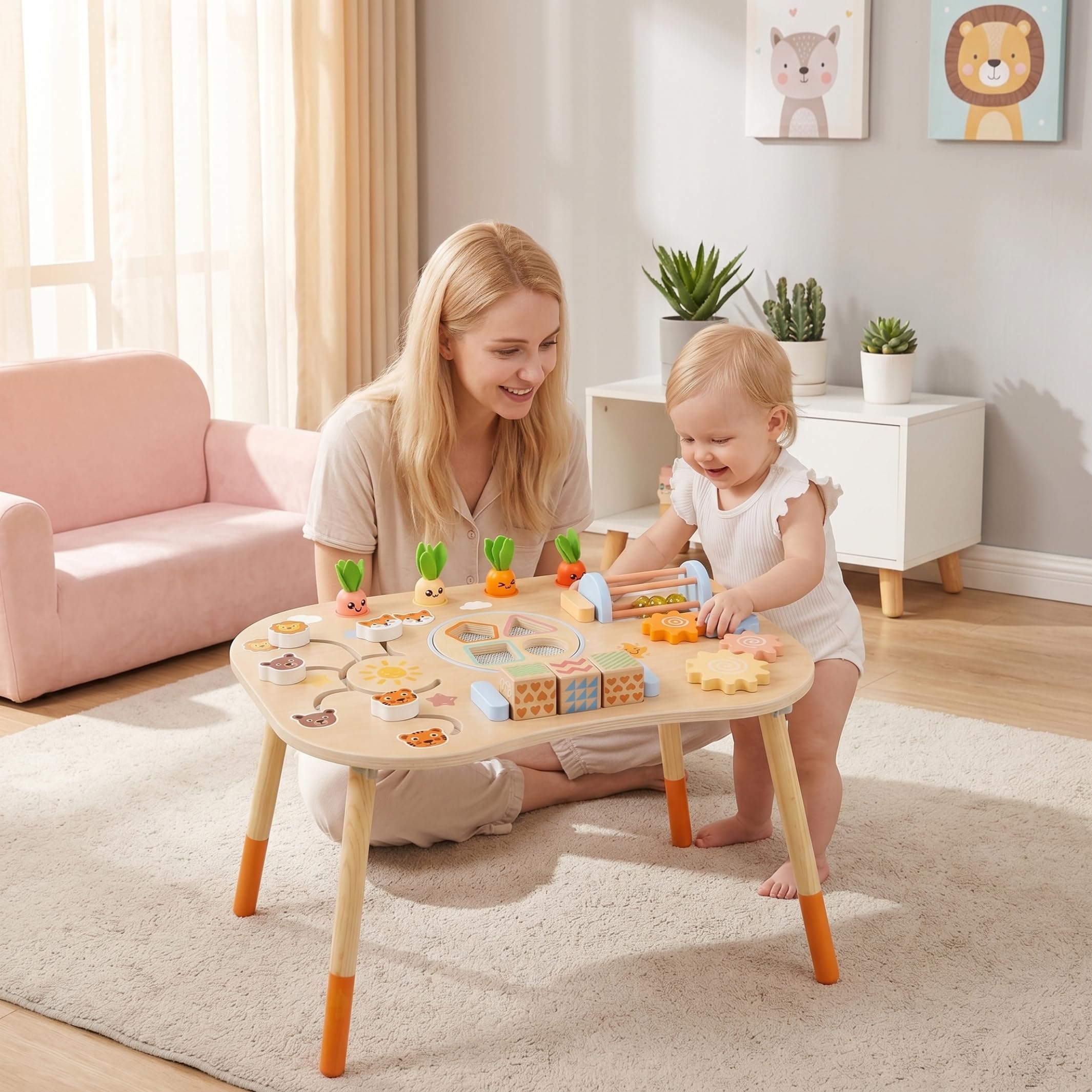 Tavolo da attività in Legno Centro attività per Bambini Giocattoli Montessori, Tavolo per Bambini, Bambino, Sensoriale Montessori 6 in 1 per da 1 a 3 Anni, Giocattolo per Legno - G