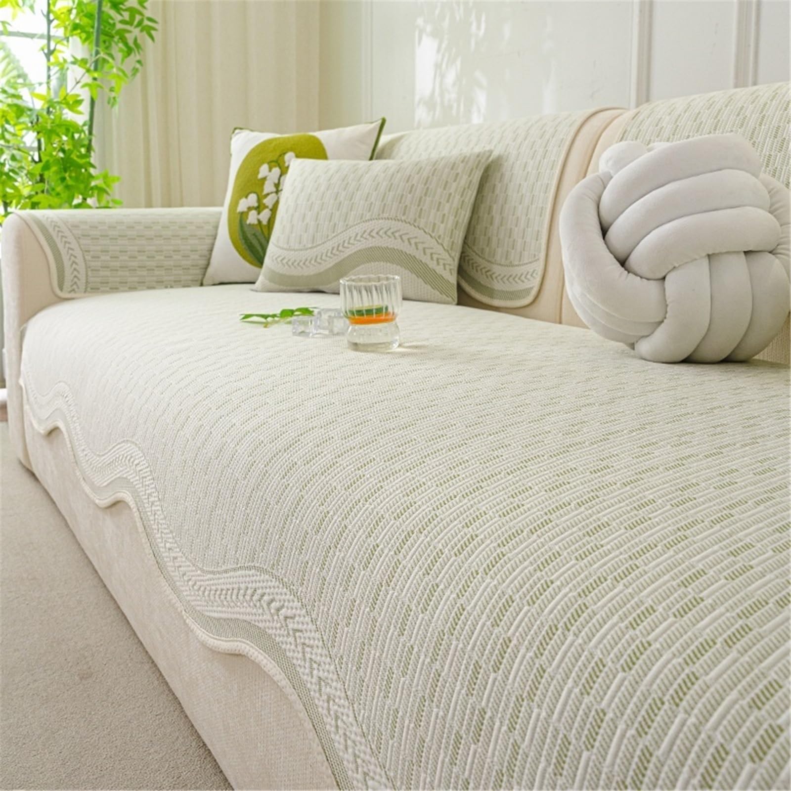 AWSQ23 Ice Silk Non-Slip Sofa Cover(Green,90 * 70cm)