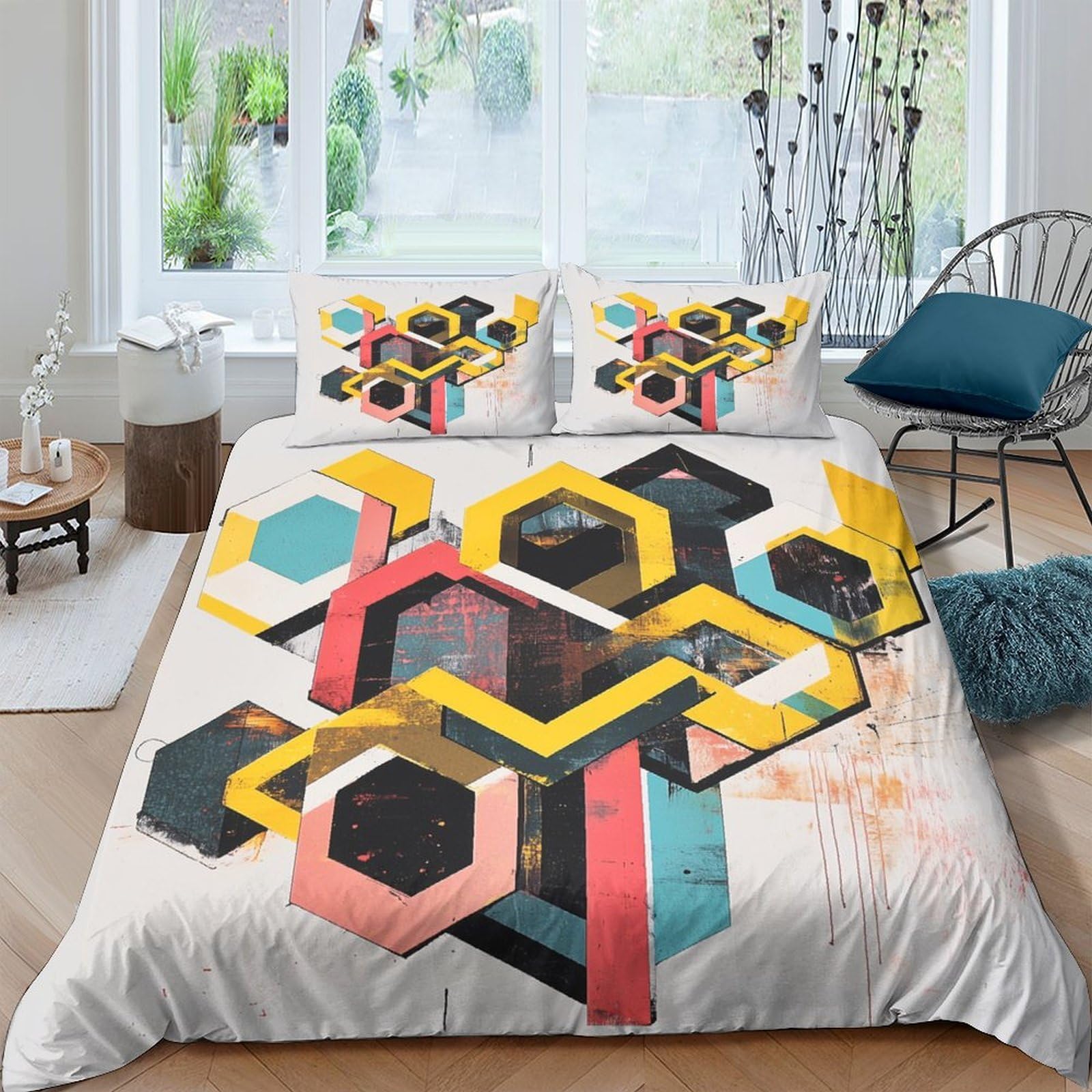 Ctjqhvkz Style-5 3D Printed Geometric Hexagon Pattern Fitted Sheet Microfiber Soft Abstract Art Mattress Cover For Bedroom Dorm Decor Single（135X200cm）
