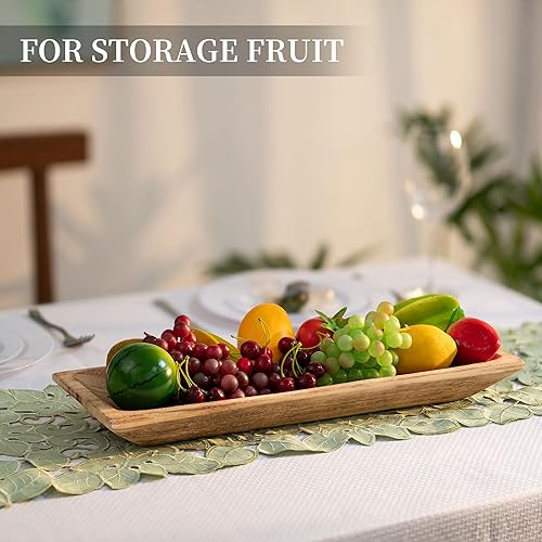 Vista 67 de Hanobe Cuenco decorativo de madera para masa: centro de mesa de madera largo, decoraciones de mesa con portavelas natural, bandeja decorativa