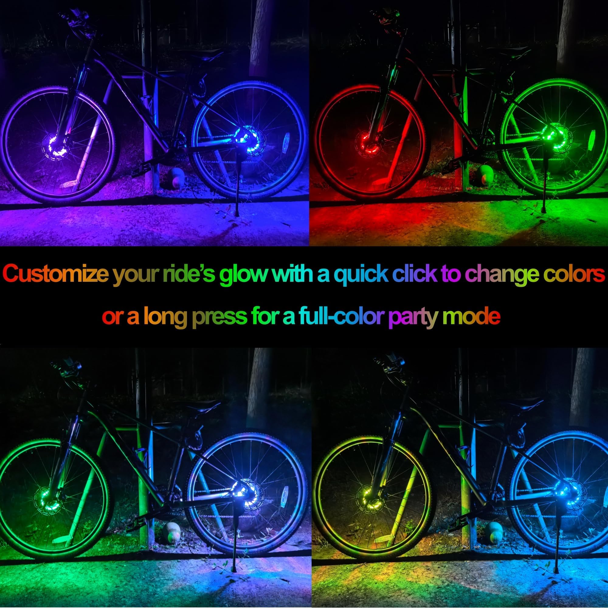 DAWAY A16 Plus Lot de 2 lumières LED rechargeables par USB pour roue de vélo avec détecteur de mouvement et modes disco – Lumières lumineuses étanches pour enfants, adolescents et adultes (convient
