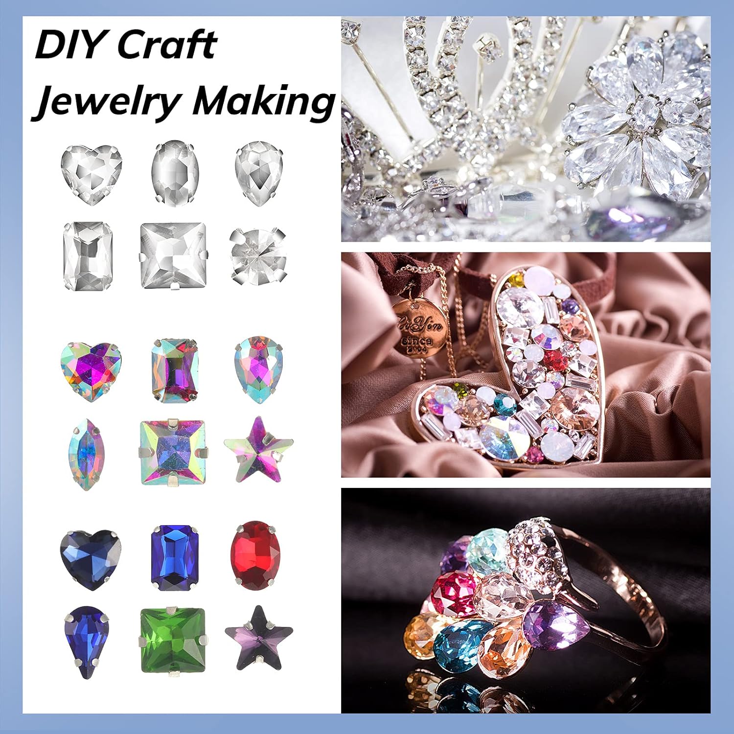 460 Pieces Sew on Rhinestones Glass Sewing Claw Gemstones and Crystals Metal Back Prong Setting Sewing Rhinestones for Clothes DIY Crafts Clothes Shoes Bag (White AB) - Image 4