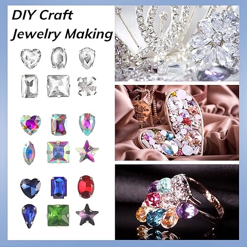 Miniatura 4 de 460 piezas de diamantes de imitación para coser, piedras preciosas de garra de vidrio y cristales con ajuste de puntas traseras de metal, diamantes