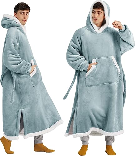 Miniatura 6 de Bedsure Sudadera con capucha de forro polar Sherpa para mujer con bolsillo y cinturón, manta cálida con capucha de regalo para novia y mamá