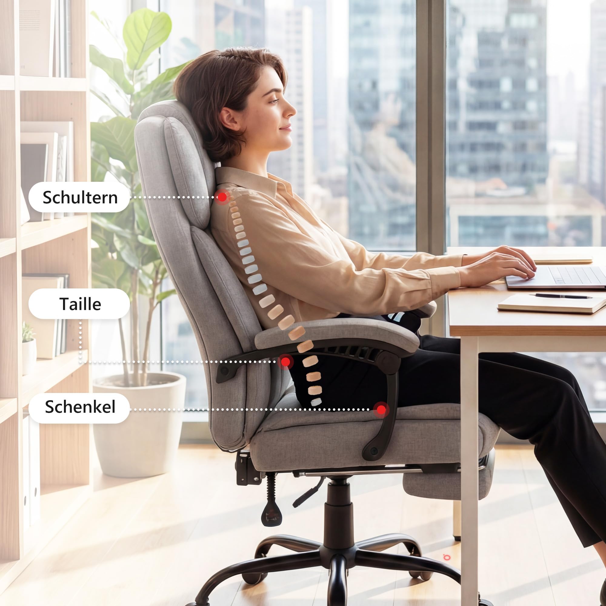 HOMCOM Bürostuhl mit Massagefunktion Ergonomisch Schreibtischstuhl Grau