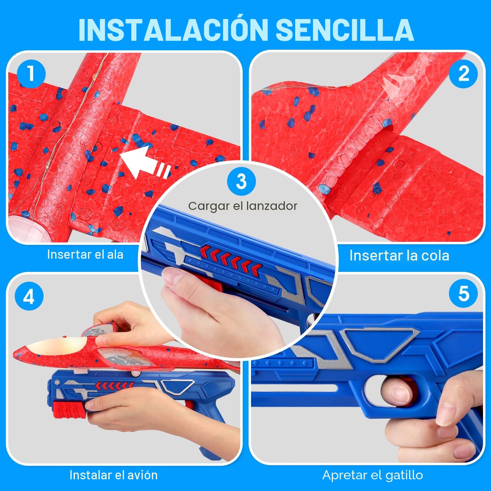 Mieryd Avion Juguete, Lanzador de Aviones Poliespan con Pistola de Tiro, Avión Volador Planeadores Espuma Maquetas Juegos Exterior Jardin Regalo Cumpleaños Navidad Niños Niñas 3 4 5 6 7 8 9 10 Años