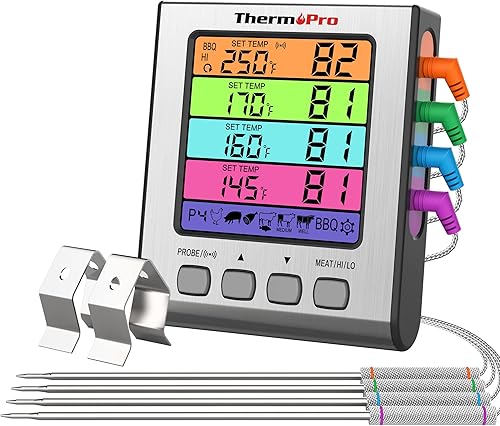 Vista 10 de Termómetro digital ThermoPro TP17 de doble sonda para cocinar carne, gran pantalla retroiluminada LCD, termómetro con temporizador para ahumador