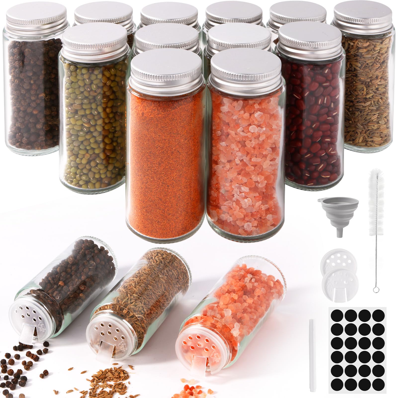 Set 48 Barattoli Per Spezie In Plastica Trasparente Con Coperchi Shaker, Etichette Gesso, Pennarelli E Imbuto – 200 Ml - 4