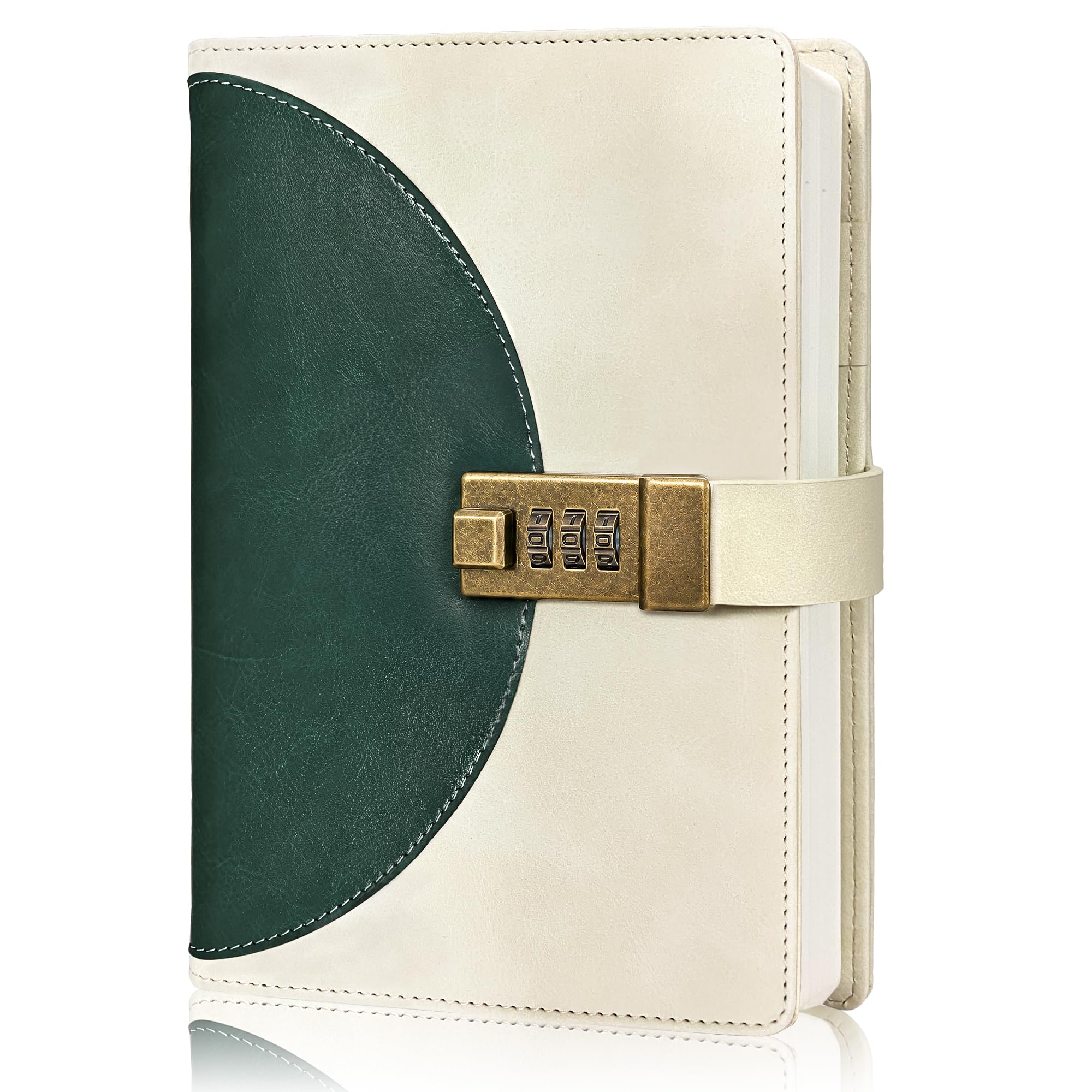 BIROYAL 256 Pages Journal with Lock - 120GSM Dotted Journal with Combination Lock - Leather Hardcover Diary with Lock -Vintage Password Protected Dotted Notebook for Travel, Note Take, Plans, Organize