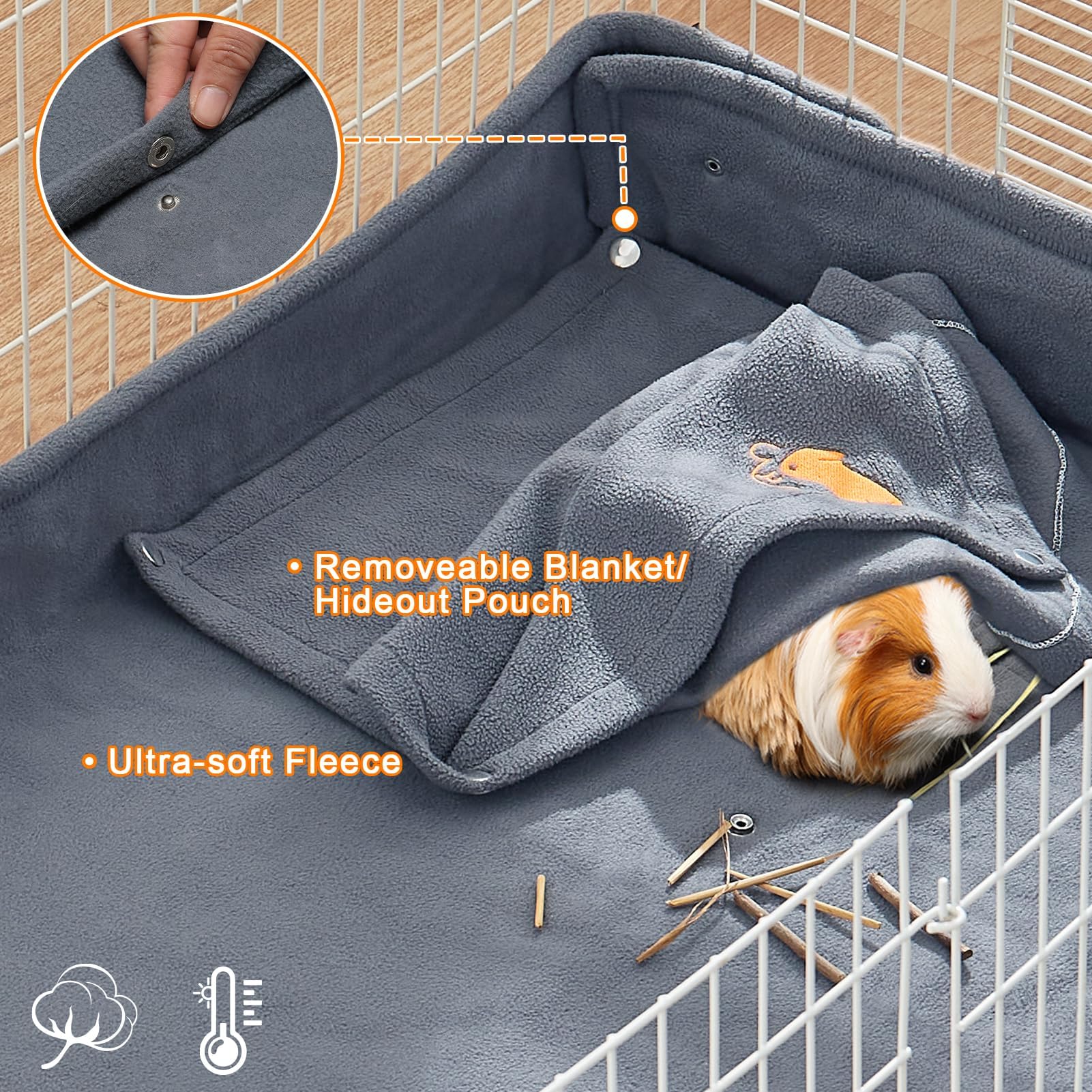 JDMOLG Guinea Pig Fleece Cage Liners, Washable Guinea Pig Bedding with Waterproof Oxford Fabric, Reusable Cage Liners Bed Mats with Raised Sides and Openable Hideout Pocket(Blue01,Midwest)
